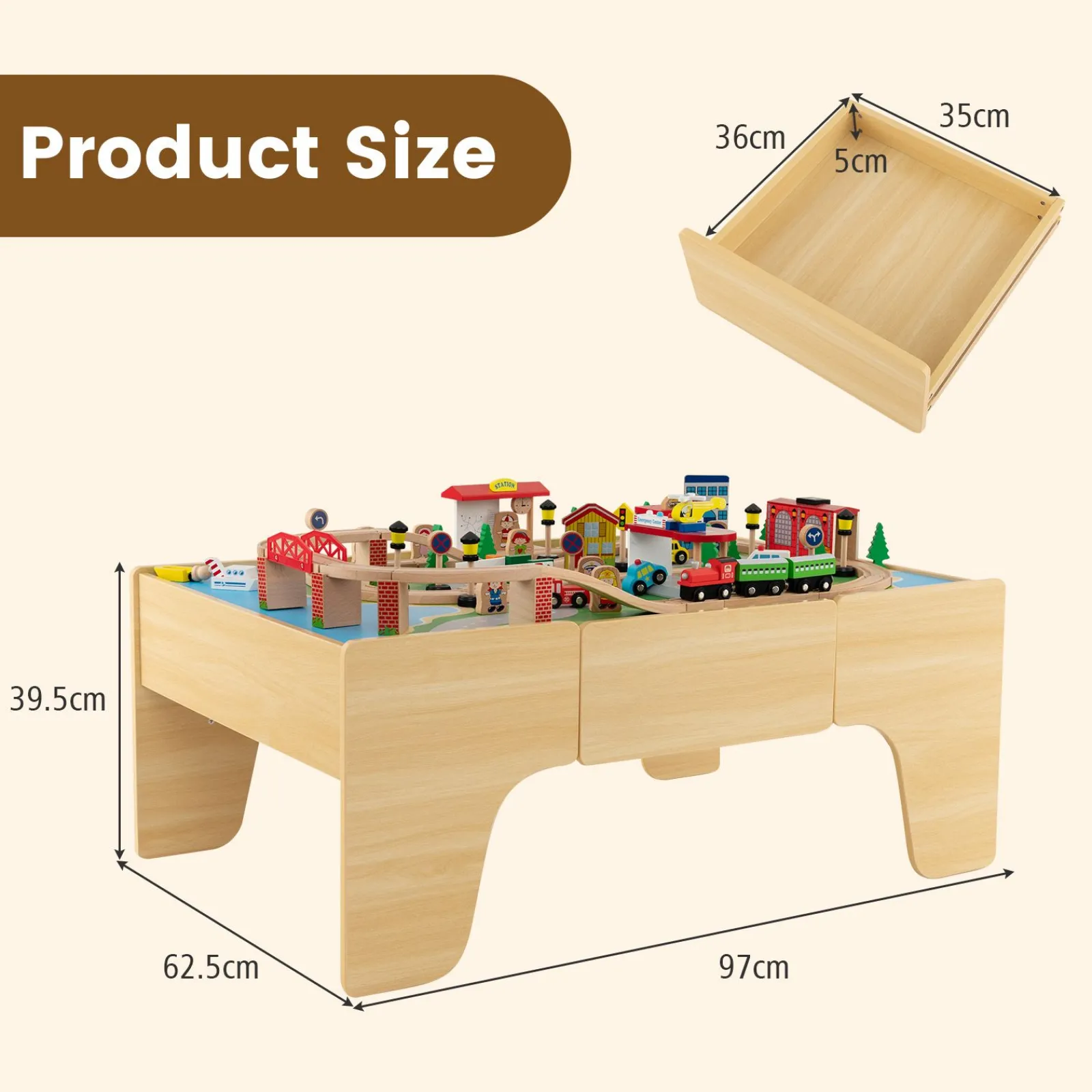 Kinder Little Helper Deluxe großes Montessori 2-in-1 Holzeisenbahn-Set und Tisch | 84-teiliges Zugset