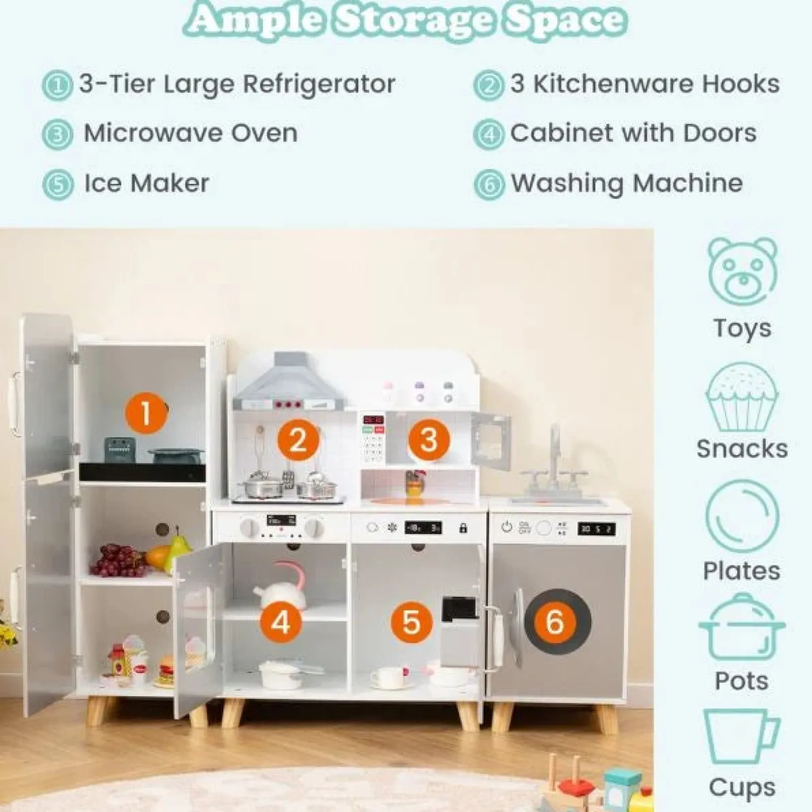Little Helper Deluxe Montessori Modulare Holzspielzeugküche | Kühlschrank | Waschmaschine | Realistische Lichter Und Geräusche | Zubehör