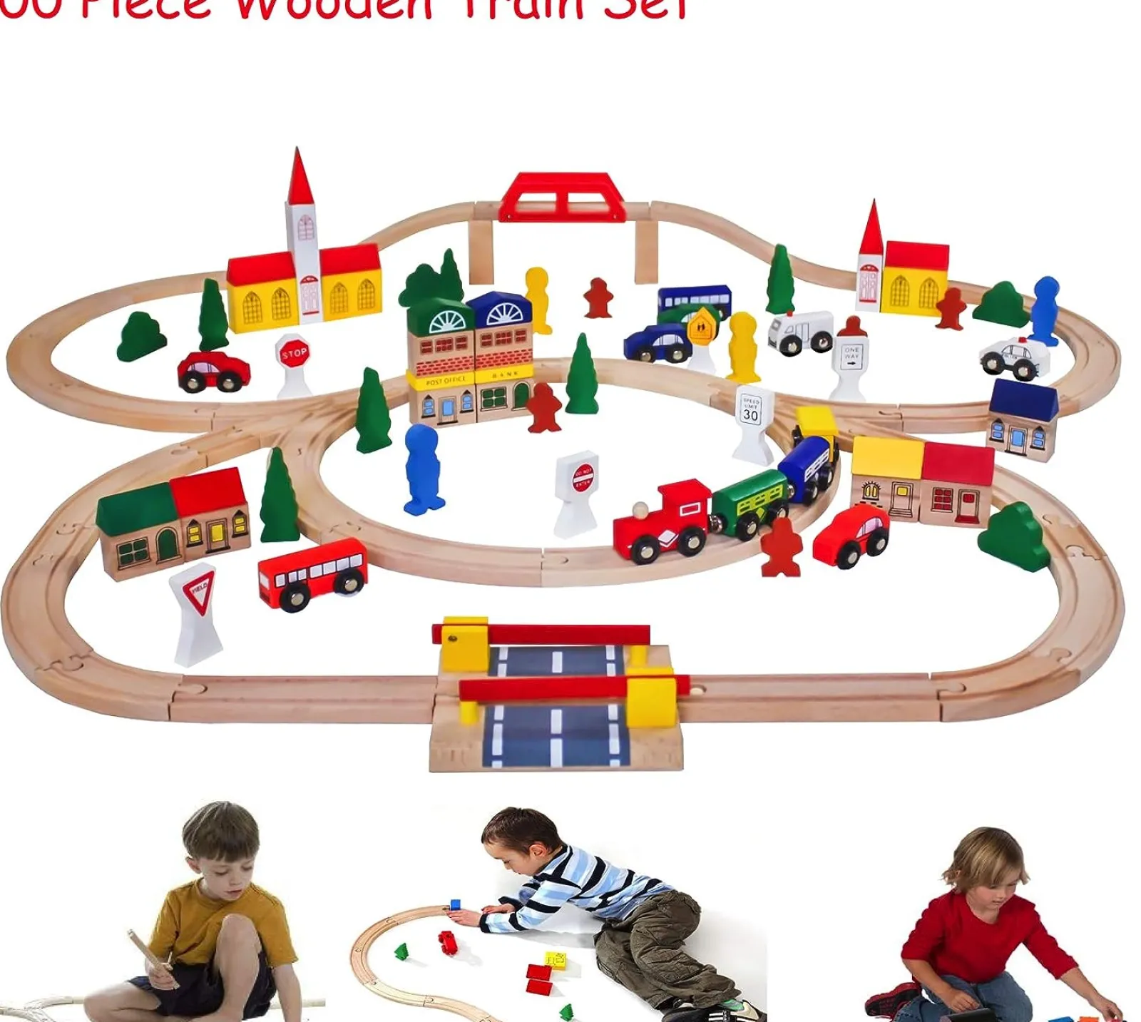 Little Helper Deluxe umweltfreundliches 100-teiliges großes Holzeisenbahn-Set | Entwerfen Sie Ihre eigenen Tracks | 3 Jahre+