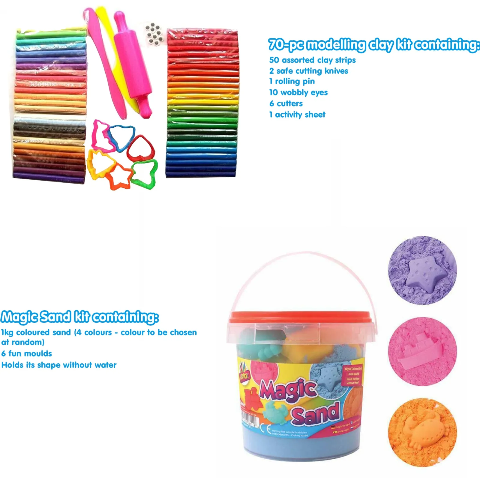 Kinder Little Helper Deluxe-Aktivitätspaket | 70 Stück Modelliermasse | 1kg Zaubersand | magnetische Buchstaben und Zahlen | 50 Stück Kreiden