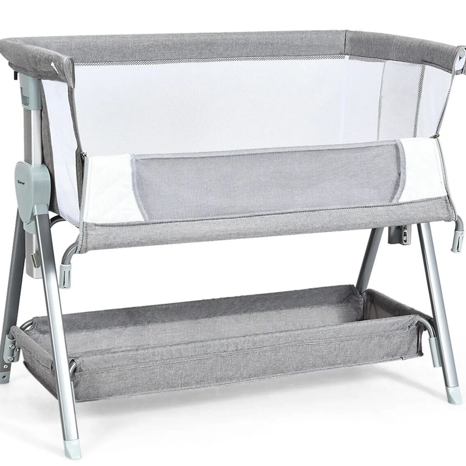 Kinder Little Helper Deluxe-Babybett „Next-to-Me“ | Leinen mit atmungsaktivem Netz | 7 einstellbare Höhen | Räder | 0–12m