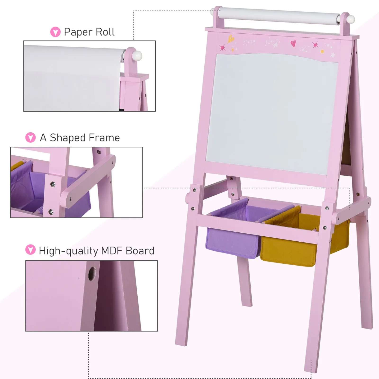 Kinder Little Helper Doppelseitige Deluxe-Staffelei Aus Holz Für Kinder | Tafel | Papierrolle | Rosa | Ab 3 Jahren