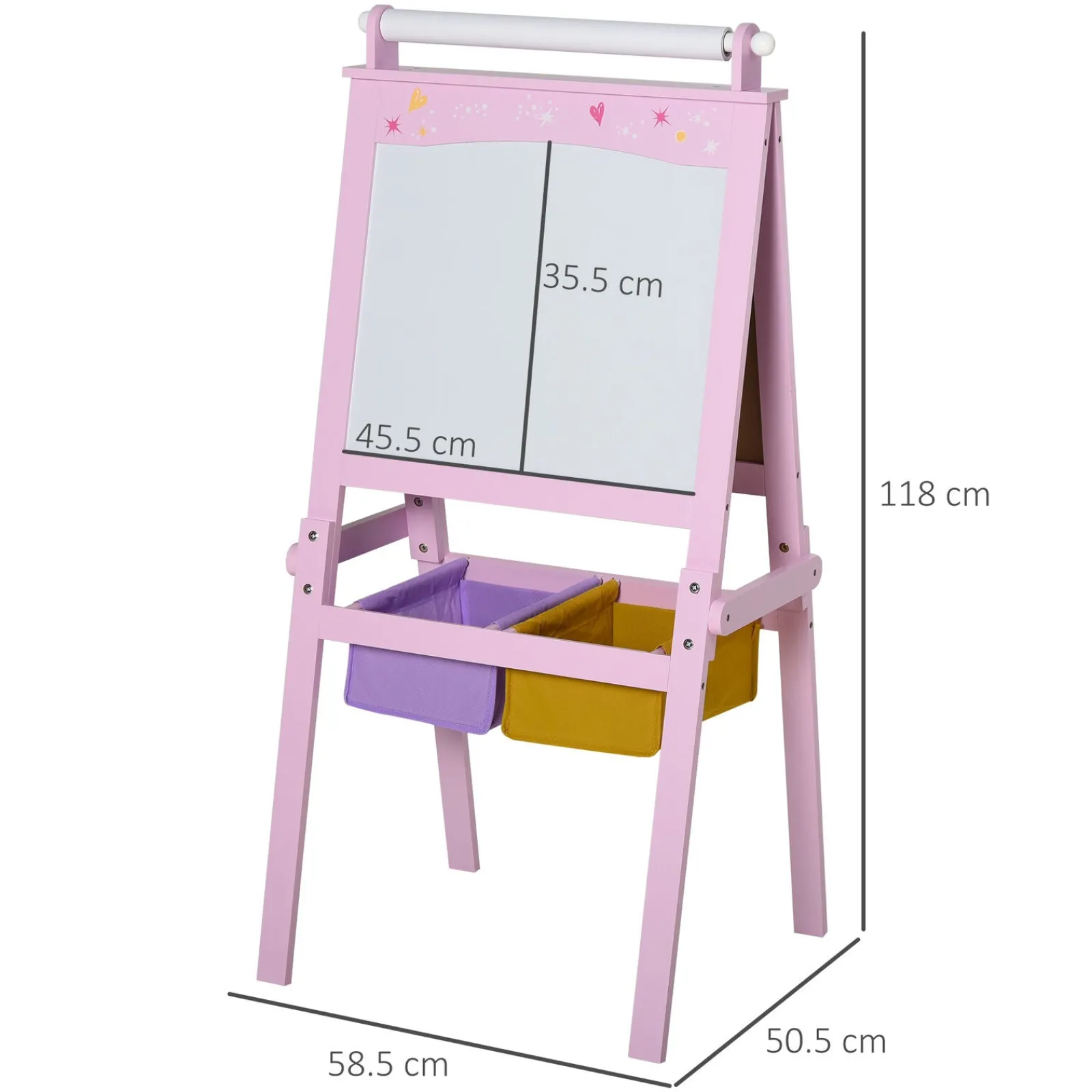 Kinder Little Helper Doppelseitige Deluxe-Staffelei Aus Holz Für Kinder | Tafel | Papierrolle | Rosa | Ab 3 Jahren