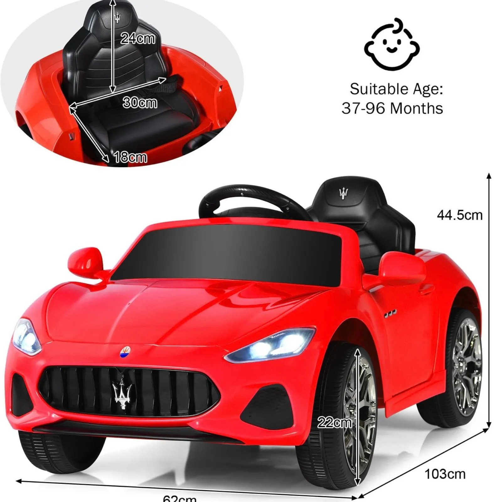 Little Helper Elektrisches Spielzeugauto zum Aufsitzen | 12V | Fernbedienung mit LED-Leuchten | Hupe | Radio und Musik | 3 Farboptionen