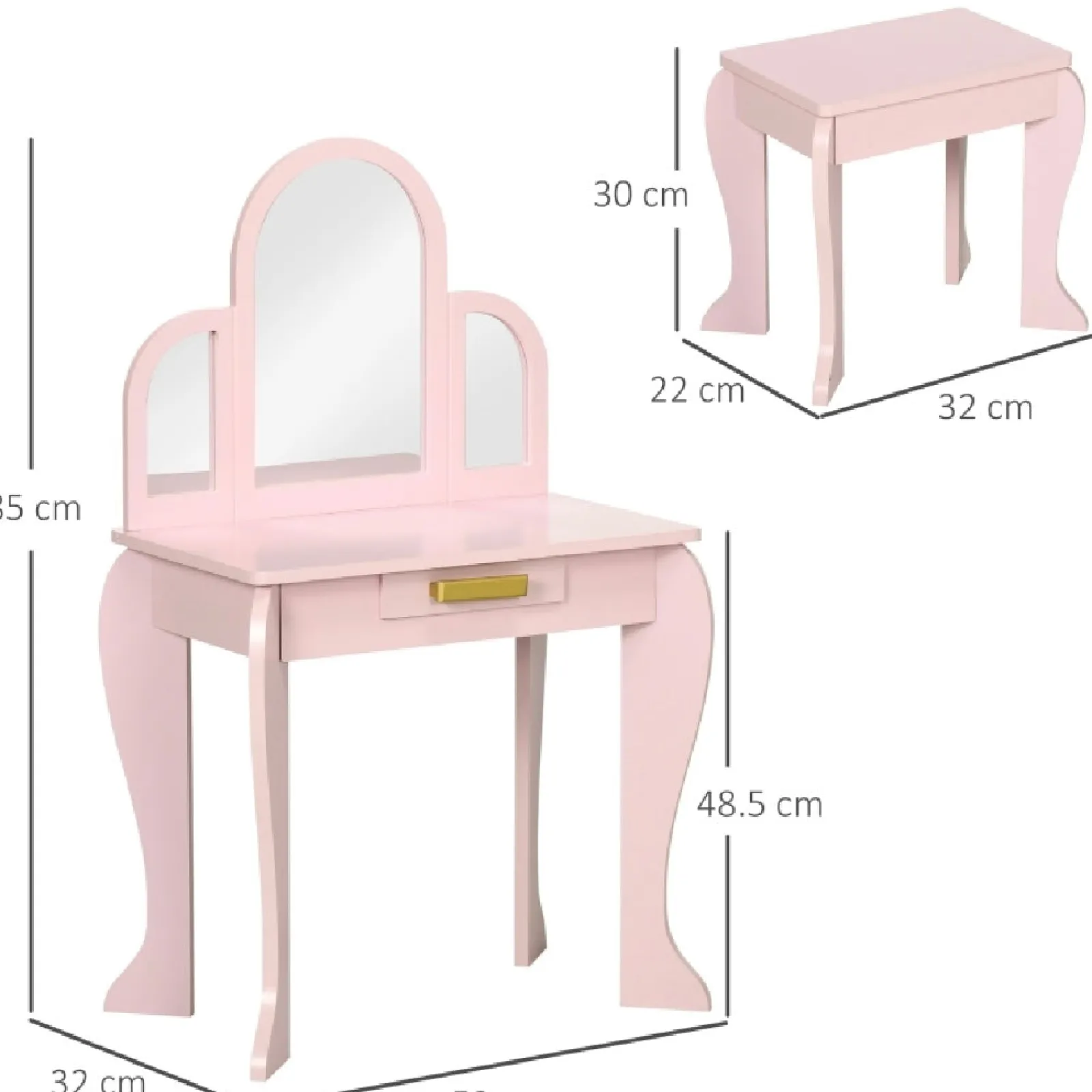 Kinder Little Helper Frisiertisch mit Spiegel und Hocker für Mädchen | Schminktisch mit Schublade | Rosa | 3–6 Jahre