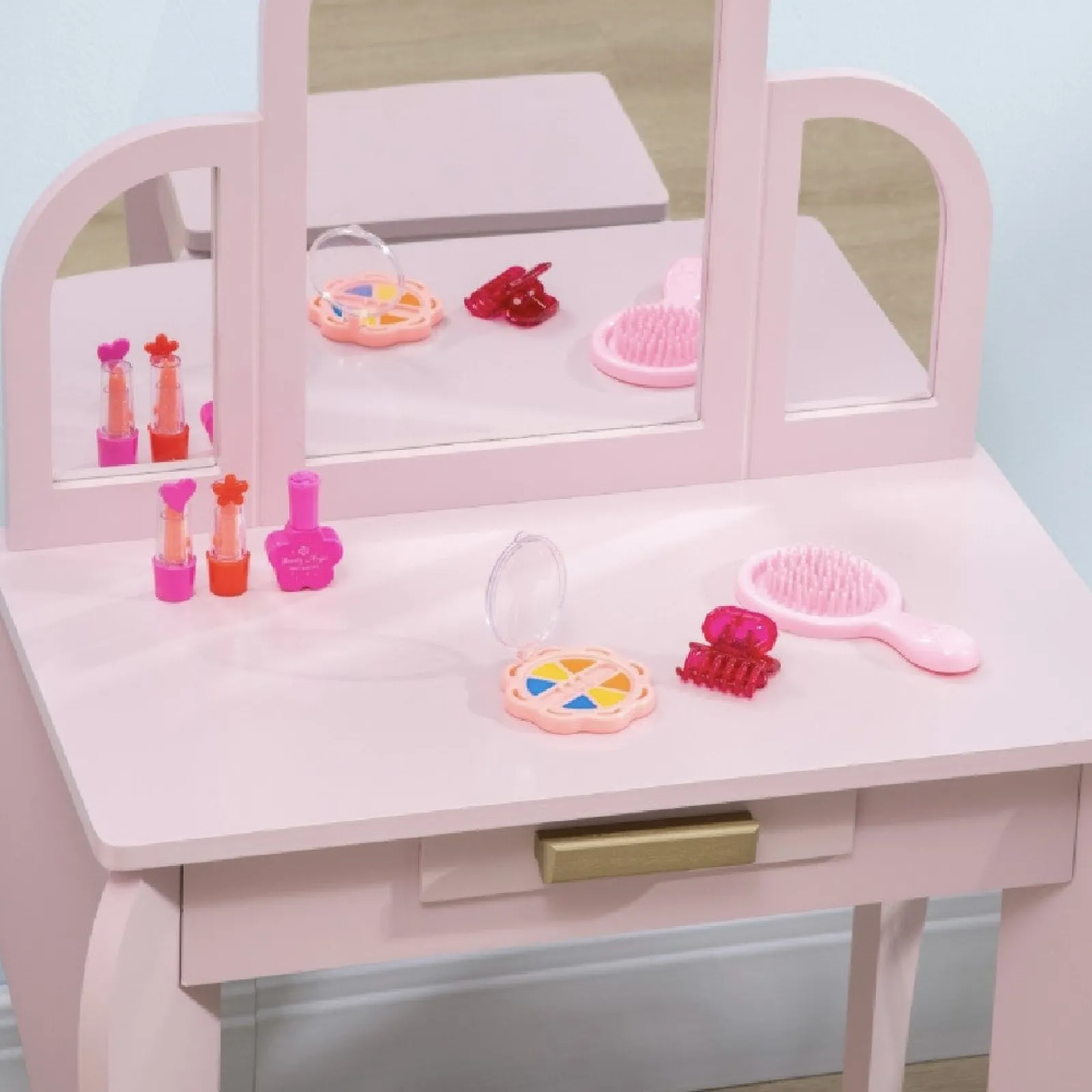 Kinder Little Helper Frisiertisch mit Spiegel und Hocker für Mädchen | Schminktisch mit Schublade | Rosa | 3–6 Jahre