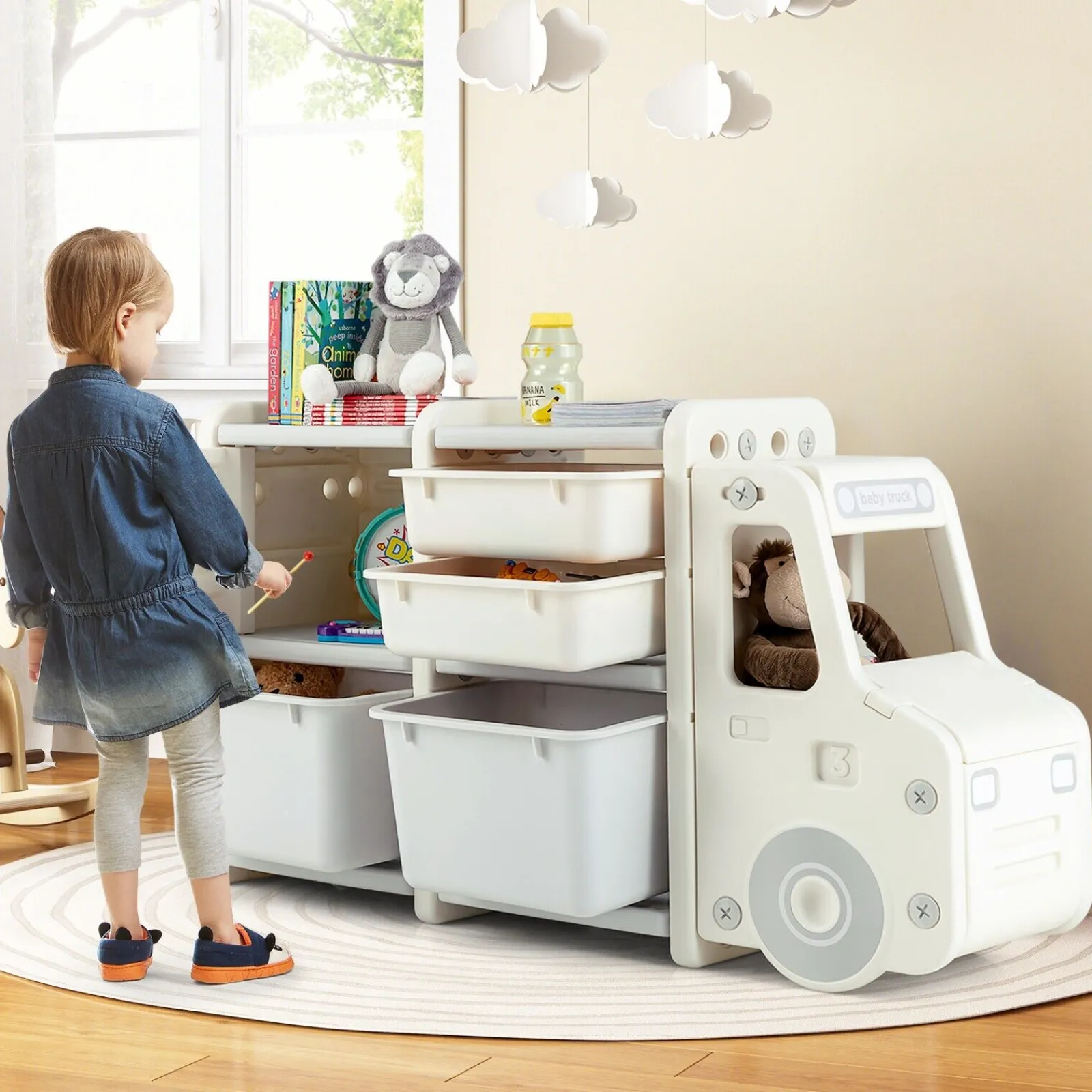 Kinder Little Helper Große Montessori Spielzeugaufbewahrung in LKW-Form für Kleinkinder | Spielzeugkiste | Ab 3 Jahren