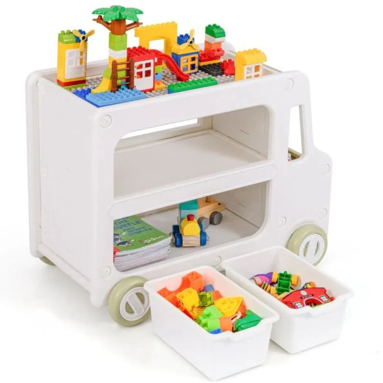 Kinder Little Helper Große Montessori-Spielzeugaufbewahrung in Busform für Kleinkinder | Spielzeugkiste | 3 Jahre+