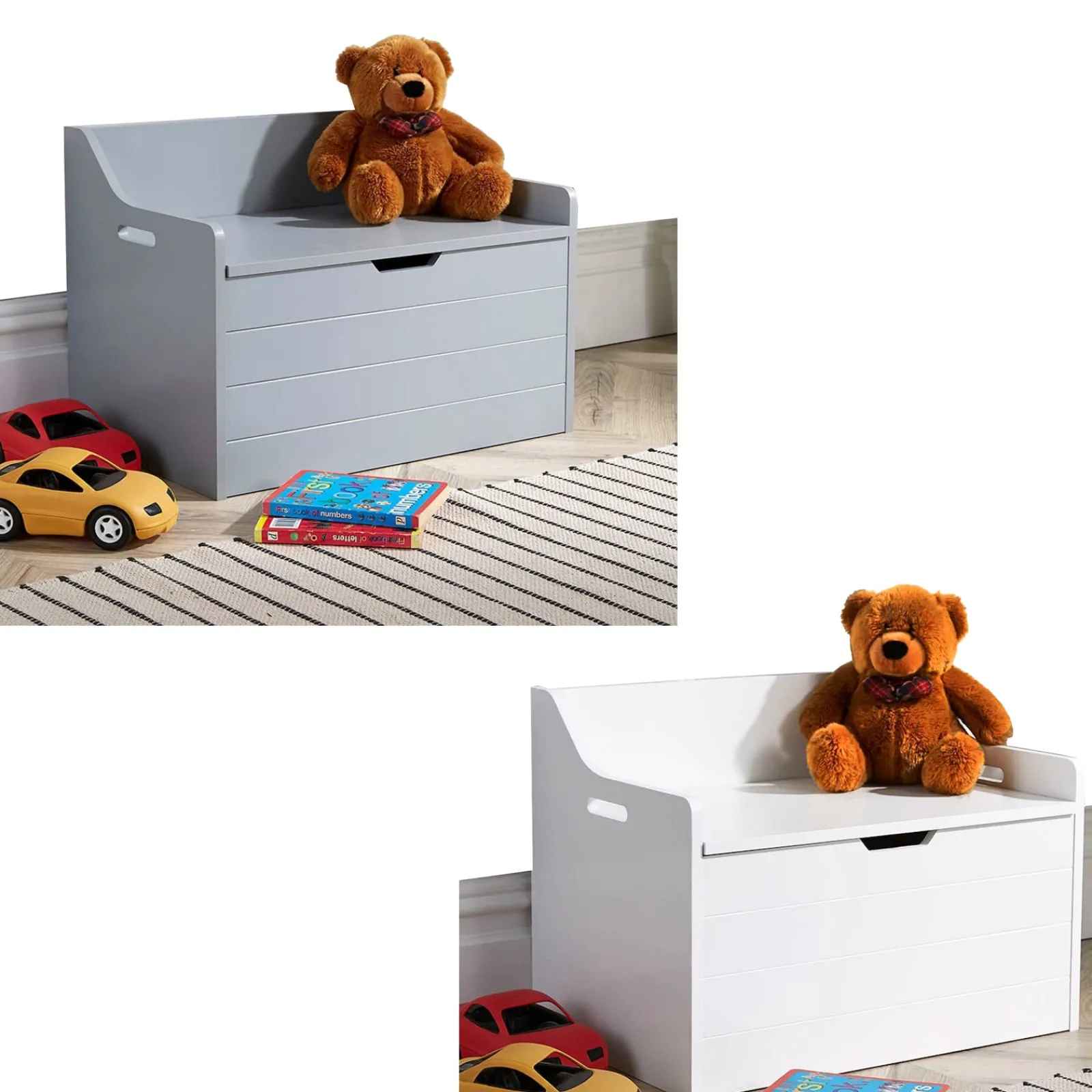 Kinder Little Helper Große Montessori-Spielzeugkiste und Sitzbank mit langsam öffnendem Scharnier | Ottomane | Deckenbox