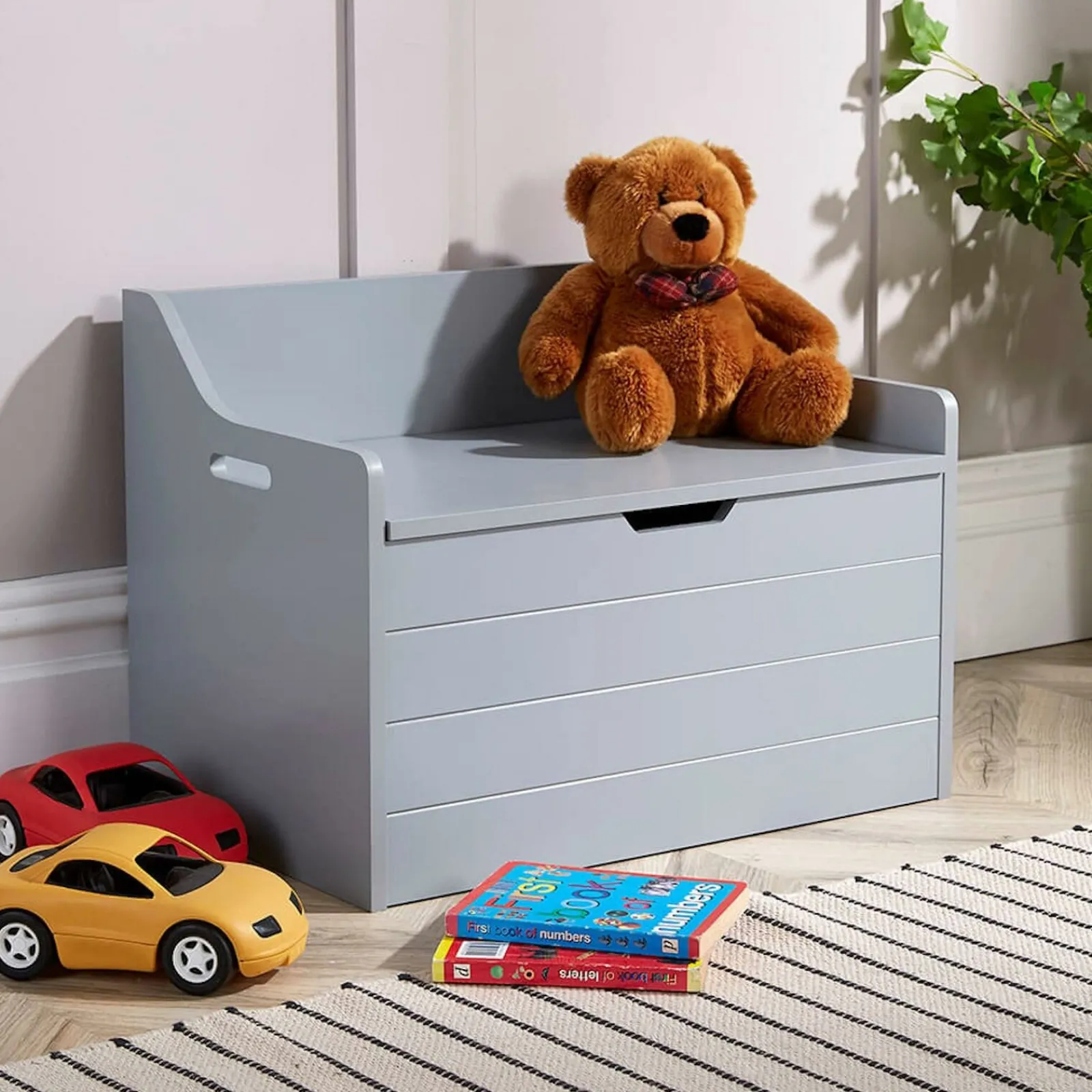 Kinder Little Helper Große Montessori-Spielzeugkiste und Sitzbank mit langsam öffnendem Scharnier | Ottomane | Deckenbox