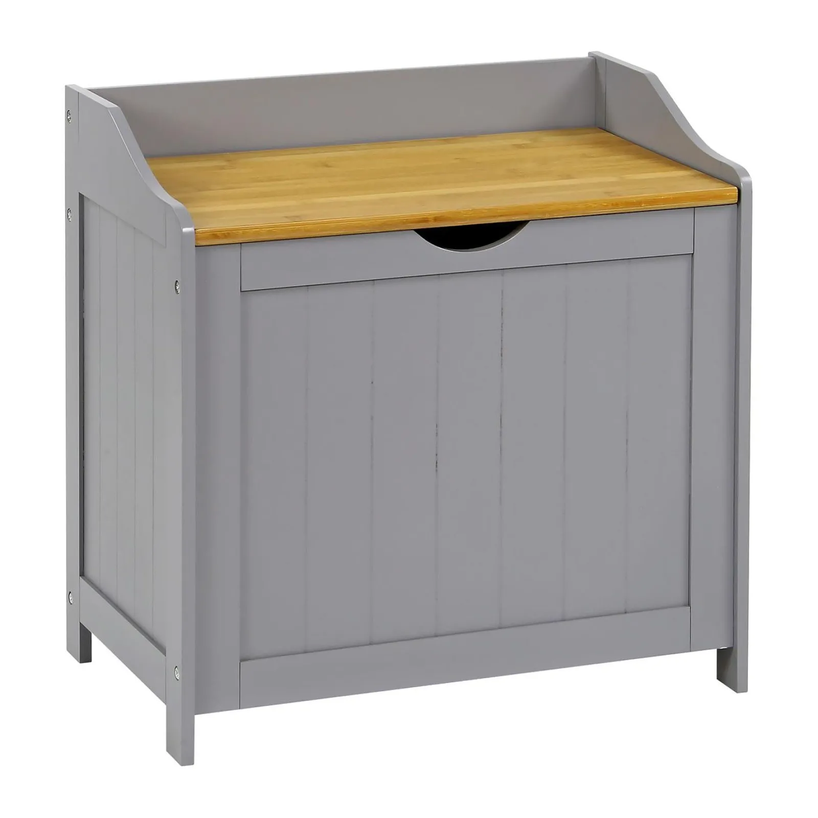 Kinder Little Helper Große Spielzeugkiste und Bank aus Holz mit langsam öffnendem Scharnier | Ottomane | Deckenbox | Grau mit natürlichem Bambusdeckel