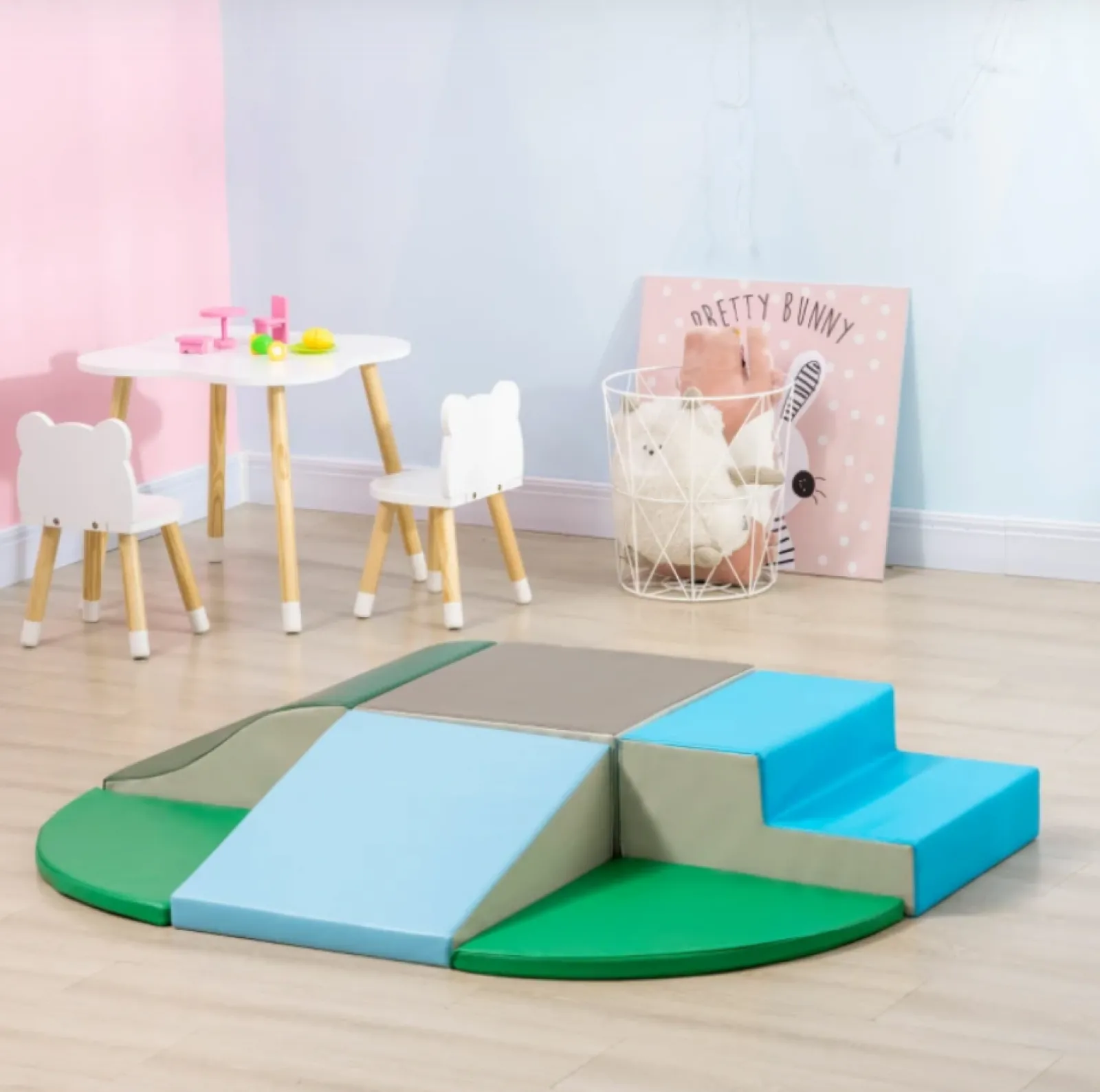 Kinder Little Helper Große weiche Spielgeräte für drinnen und draußen | 6-teiliges Montessori-Spielset aus Schaumstoff mit Stufen | Blau und Grün | Ab 18 Monaten