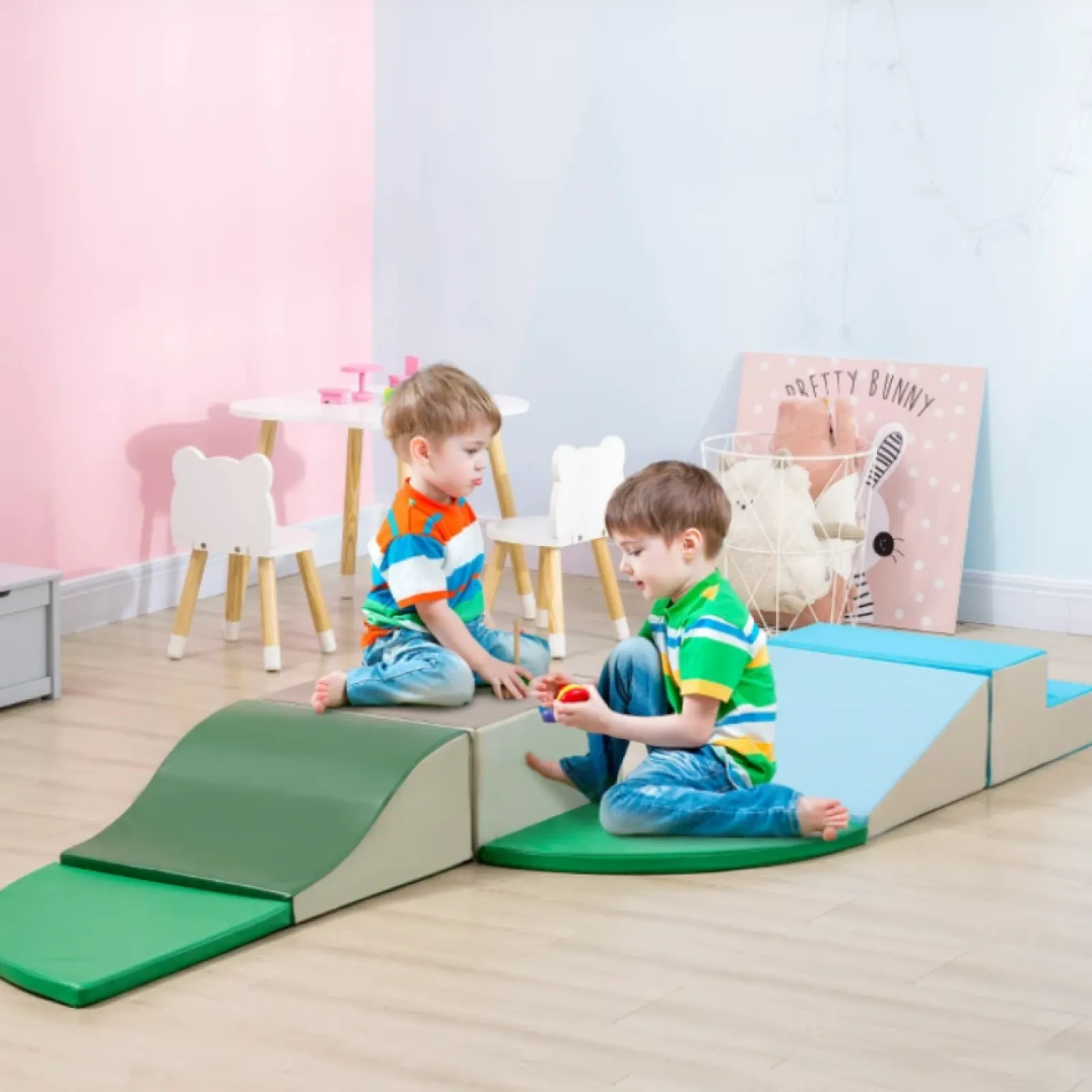 Kinder Little Helper Große weiche Spielgeräte für drinnen und draußen | 6-teiliges Montessori-Spielset aus Schaumstoff mit Stufen | Blau und Grün | Ab 18 Monaten