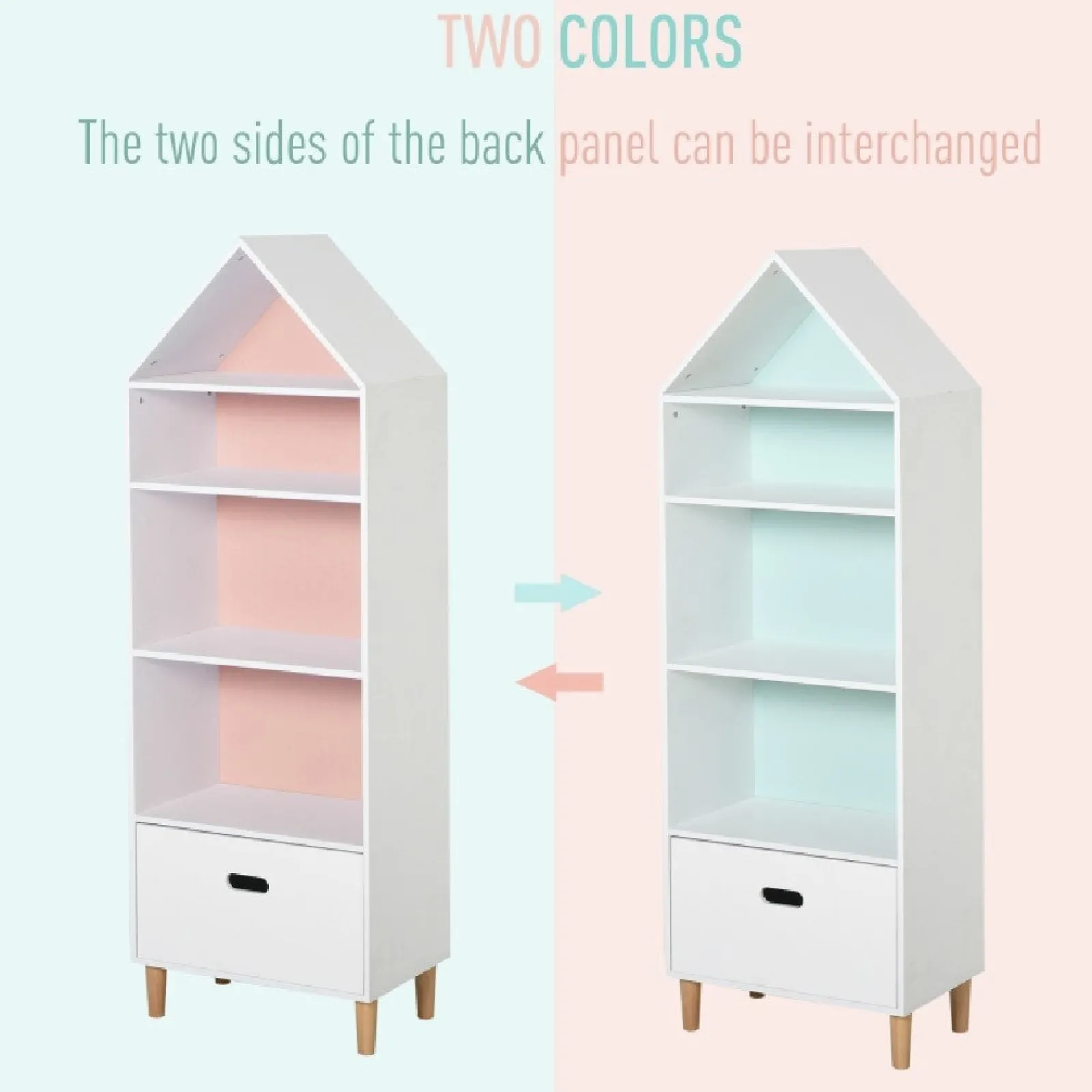 Kinder Little Helper Großes austauschbares Montessori-Bücherregal | Aufbewahrung von Kinderspielzeug | Blau oder Rosa und Weiß | 1,42 m hoch | Ab 3 Jahren