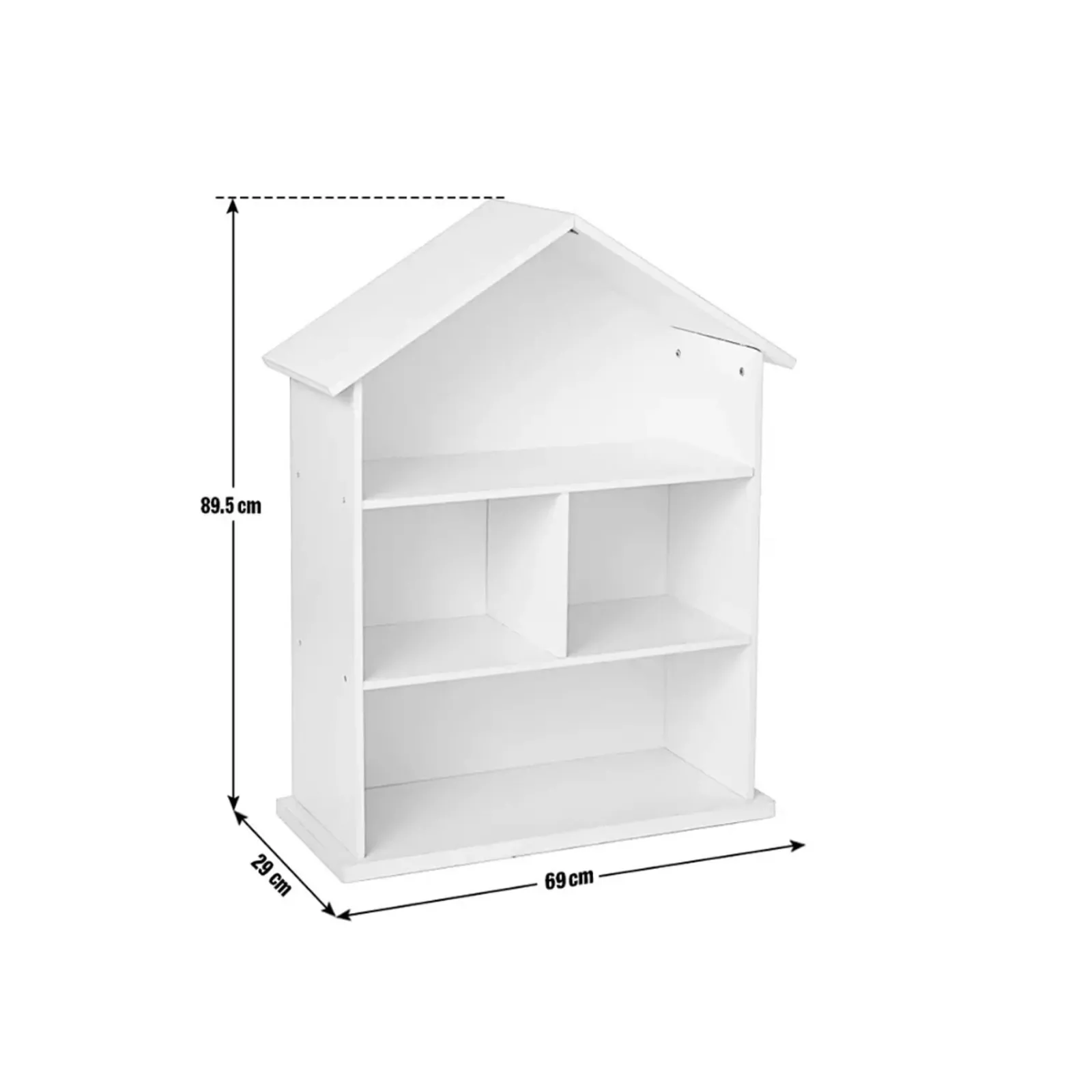 Kinder Little Helper Großes dreistöckiges Montessori-Puppenhaus aus Holz und Bücherregal | Bibliothek | Spielzeugaufbewahrung | 89cm hoch