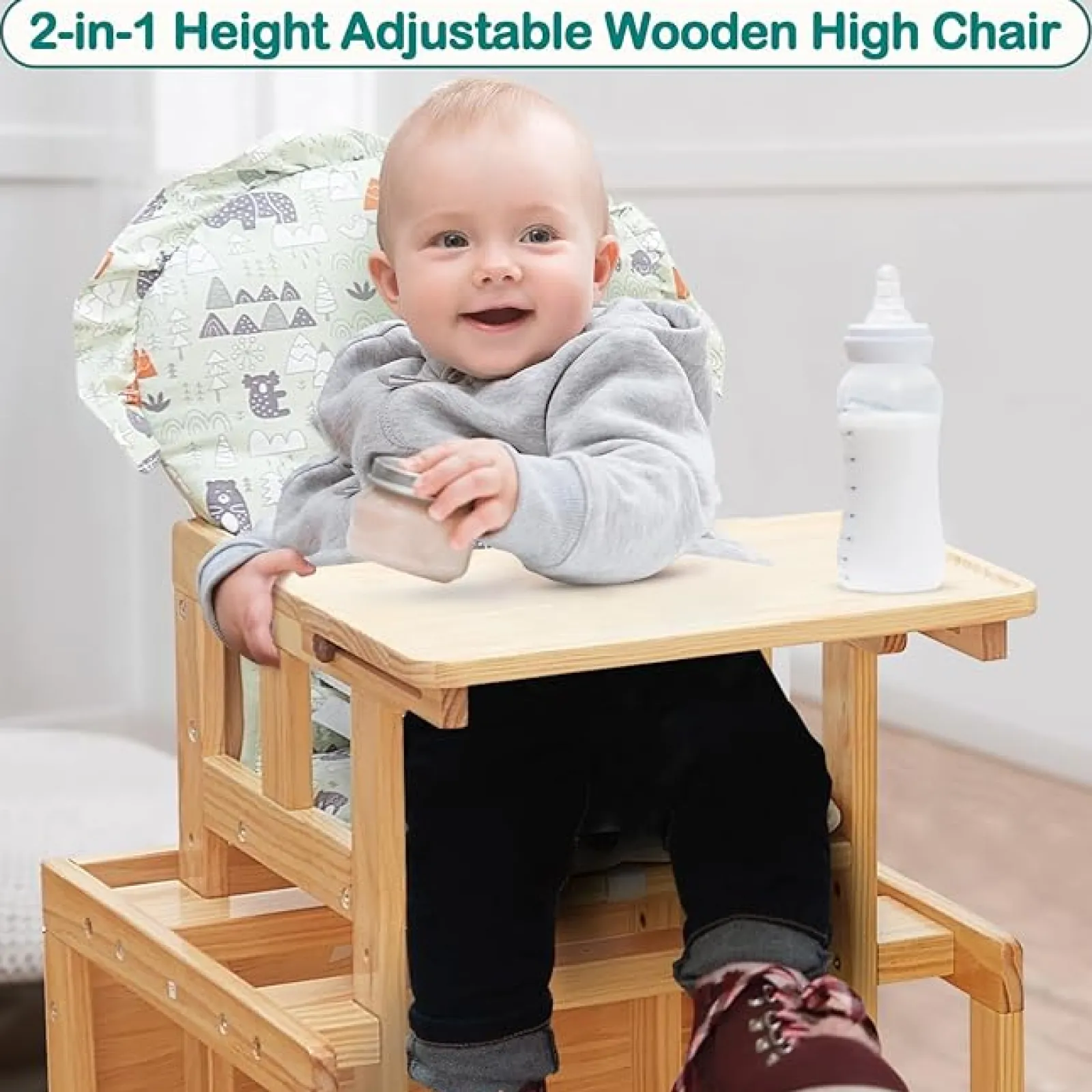 Little Helper 2-in-1 Deluxe Eco Wood Holz höhenverstellbarer Kombinations-Babyhochstuhl | Tisch- und Stuhlset | Natürlich | 6 Monate - 6 Jahre