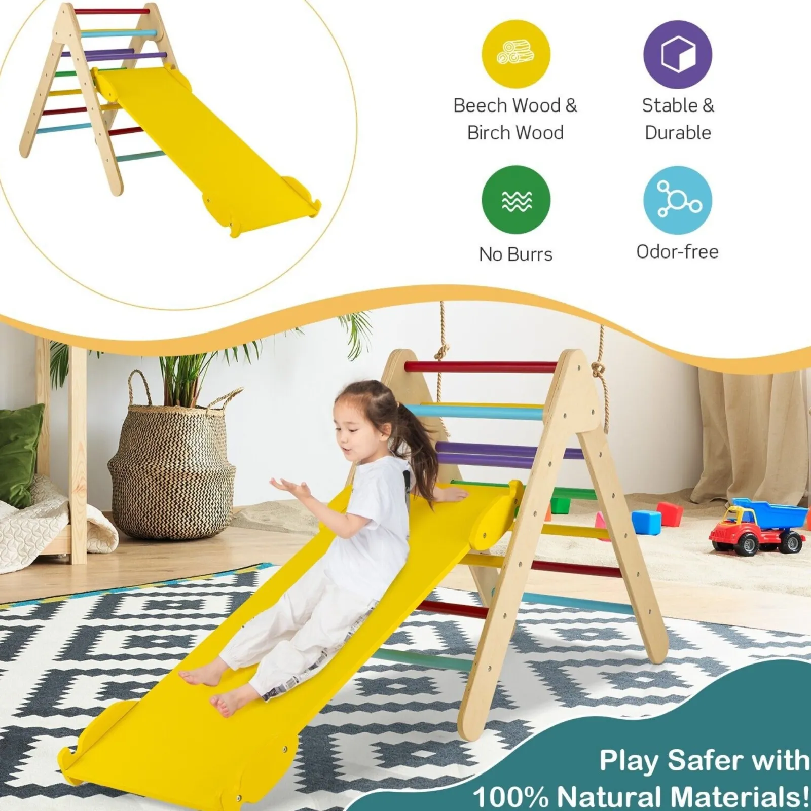 Kinder Little Helper 3-in-1 Klettergerüst aus Ökoholz für Kinder | Montessori Pikler Dreieck, Rutsche und Klettergerüst