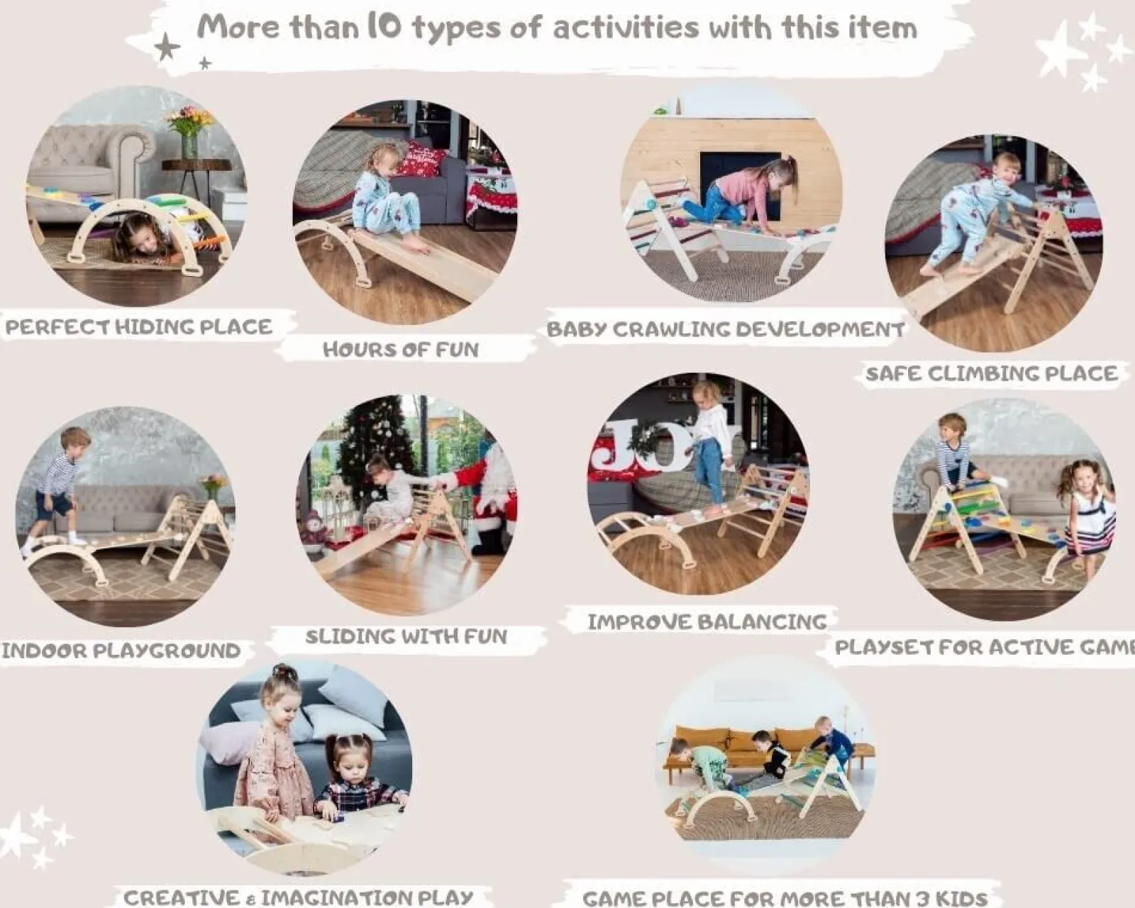 Kinder Little Helper 6-in-1 Klettergerüst aus Ökoholz für Kinder | Montessori-Pikler-Set | Bogen | Wippe | Rutsche | Kletterdreieck | Höhle | Weiß/Natur