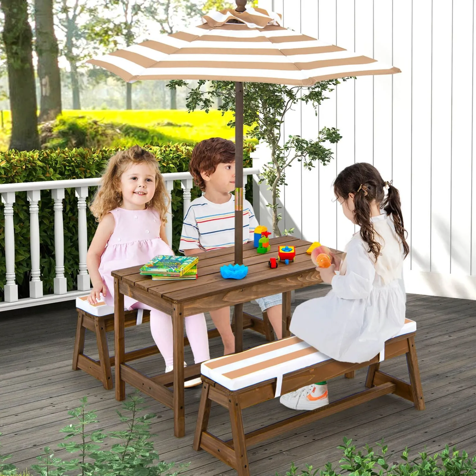 Little Helper 2-in-1 Picknickbank für Kinder | Abnehmbare Kissen und Sonnenschirm | Für den Innen- und Außenbereich geeignet
