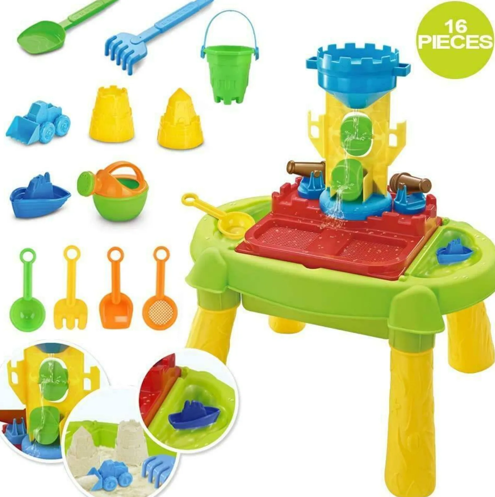 Little Helper 2-in-1 Sand- und Wassertisch | 16-teiliges Zubehörset mit Wasserrad | Sandkasten für Kinder | Ab 3 Jahren