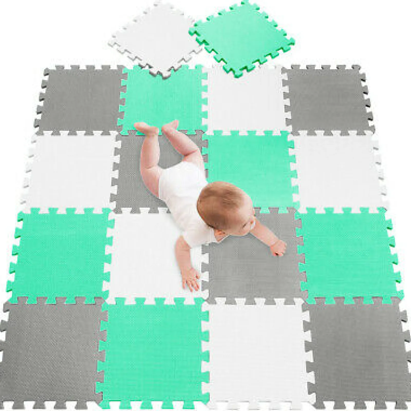 Kinder Little Helper Ineinander greifende Montessori-Spielmatten aus dickem Schaumstoff | Puzzlematten für Babylaufställe und Spielzimmer | Grau, Rosa und Weiß