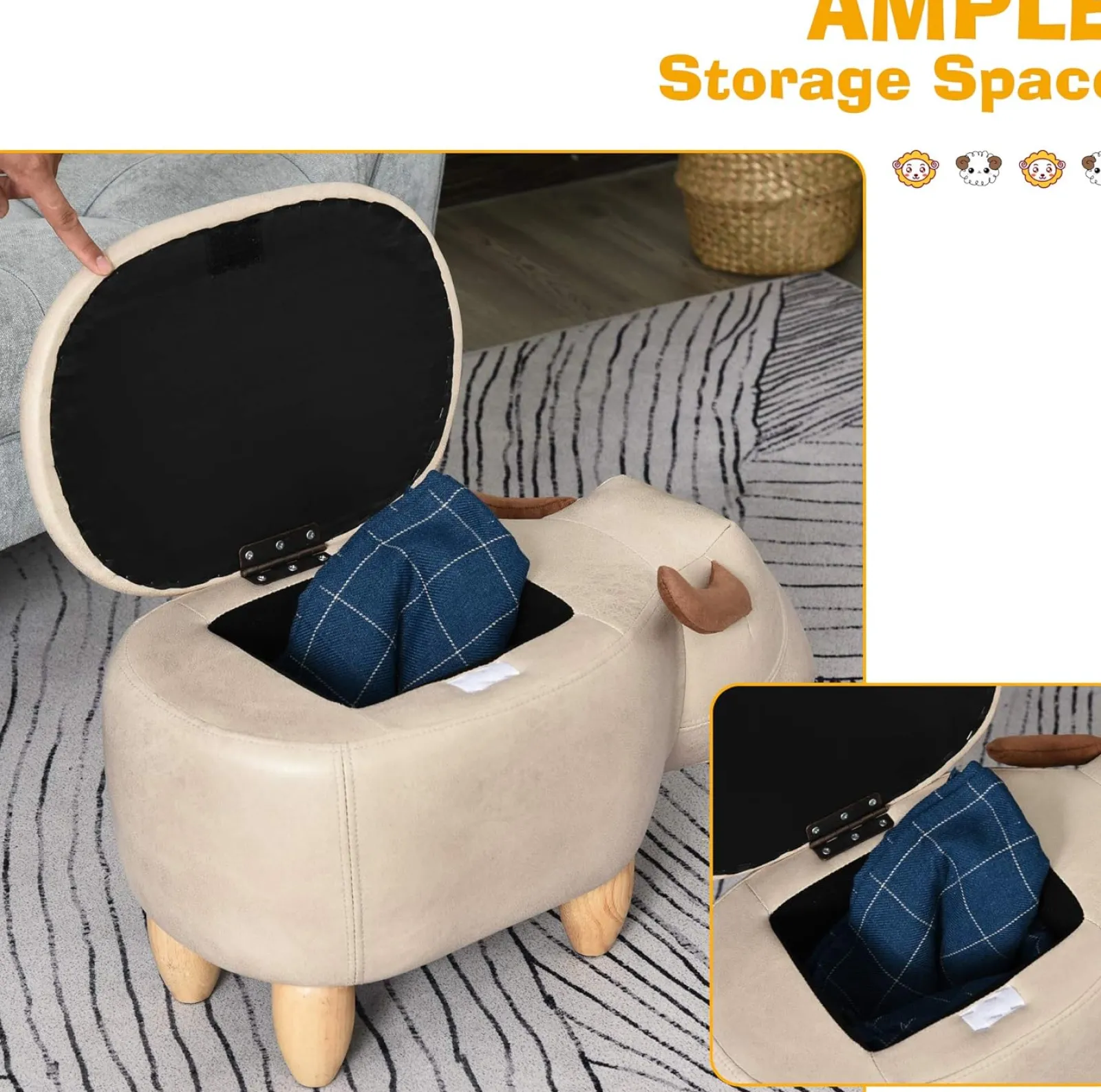 Kinder Little Helper 4-in-1-Hocker, Aufbewahrungsbox, Fußstütze und Sitz für Kinder | Spielzeugkiste | Niedliches Bison-Tierdesign