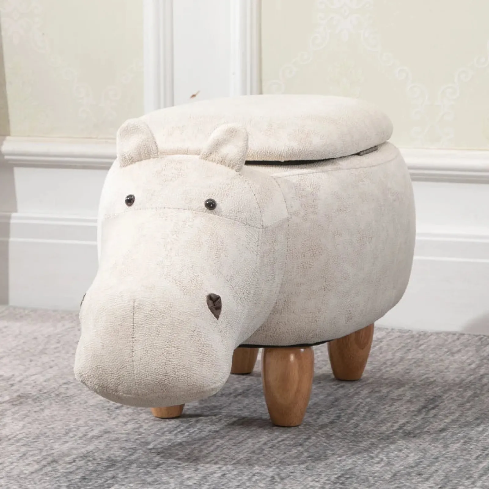 Kinder Little Helper 4-in-1-Hocker, Aufbewahrungsbox, Fußstütze und Sitz für Kinder | Spielzeugkiste | Supersüßes Nilpferd-Design