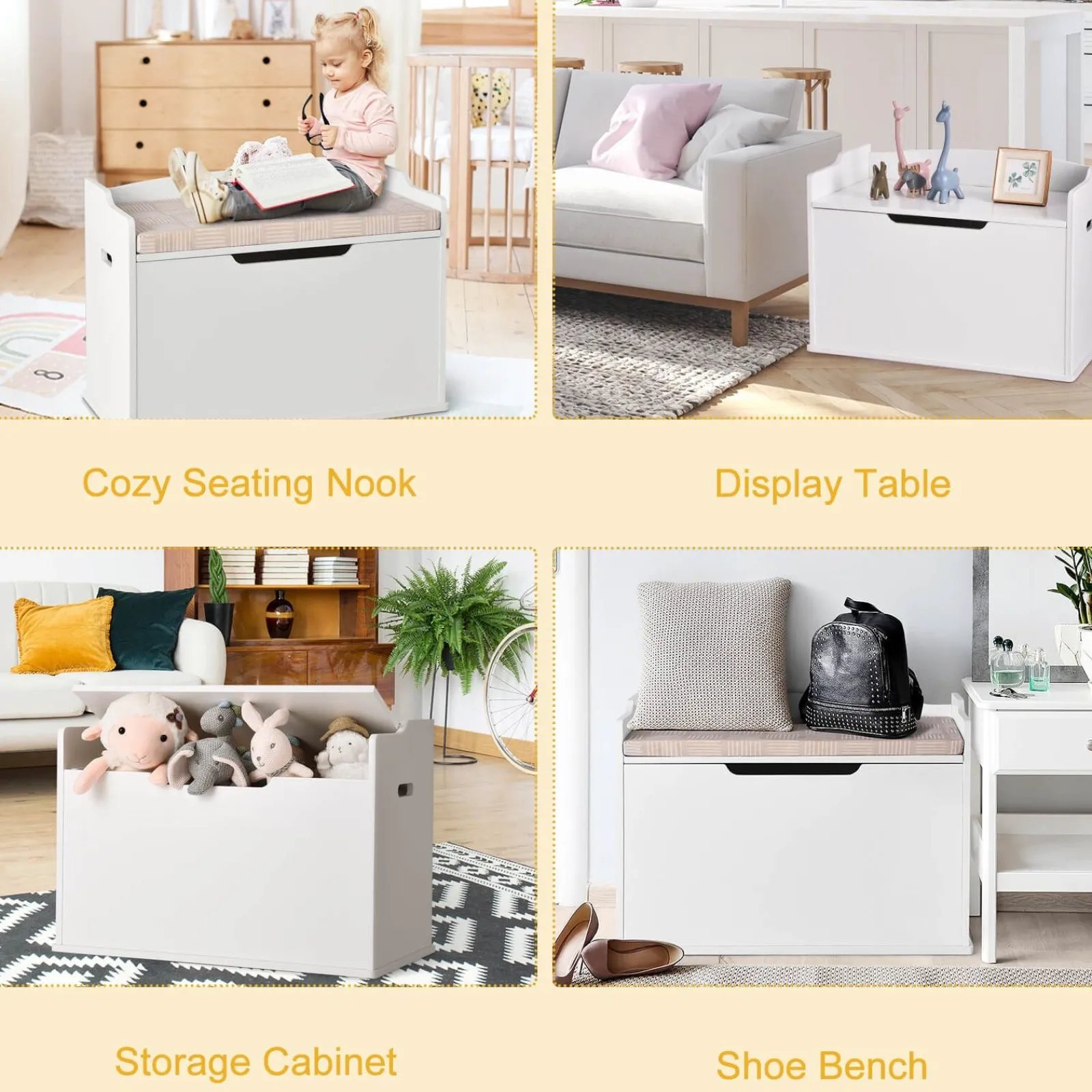 Kinder Little Helper 2-in-1-Kinderspielzeugkiste und Bank mit Kissen | Aufbewahrungsbox für Kinderspielzeug aus Holz | 3 Farboptionen