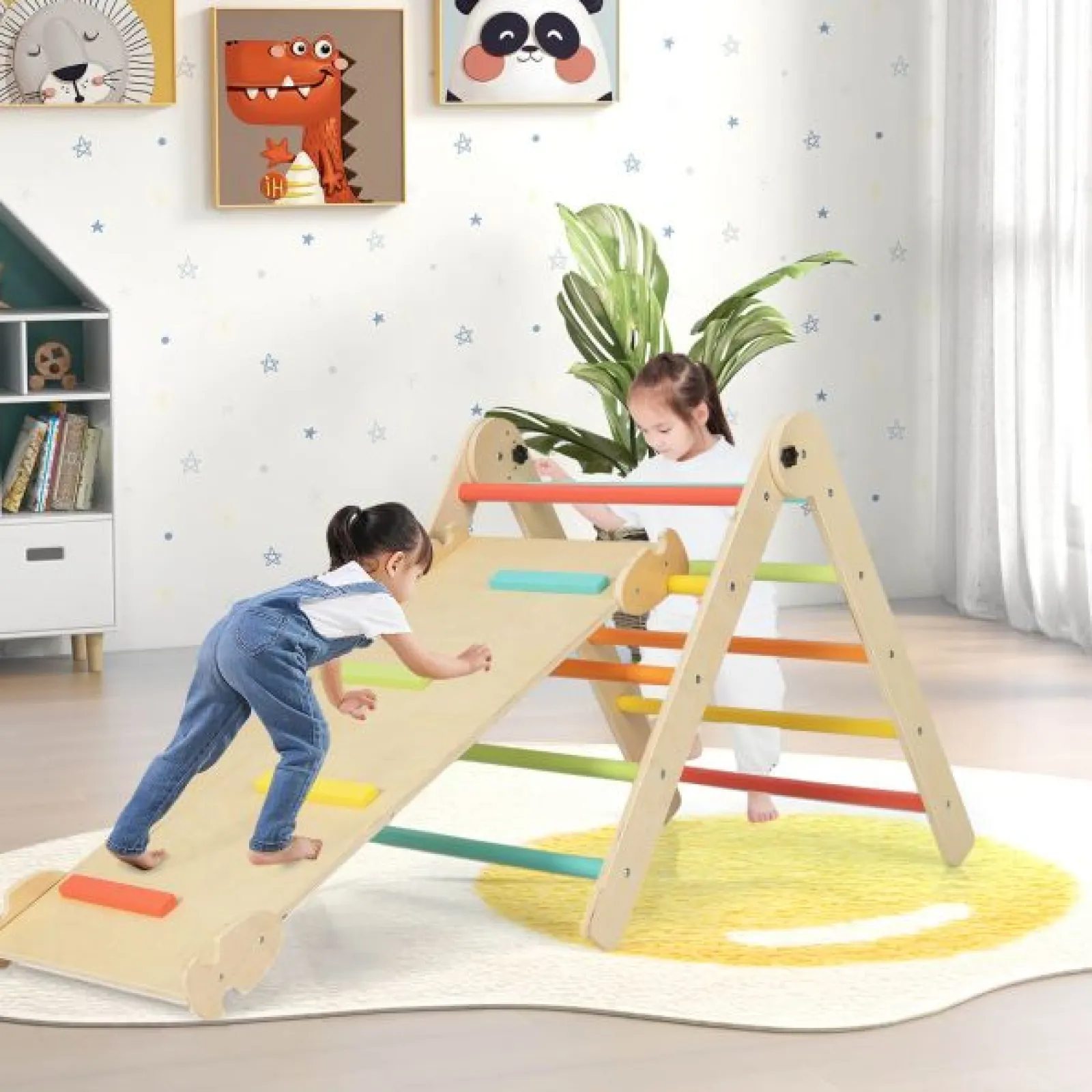 Kinder Little Helper 4-in-1-Klappklettergerüst aus Öko-Massivholz | Montessori Pikler Dreieck, Rutsche & Kletterer | 36m+