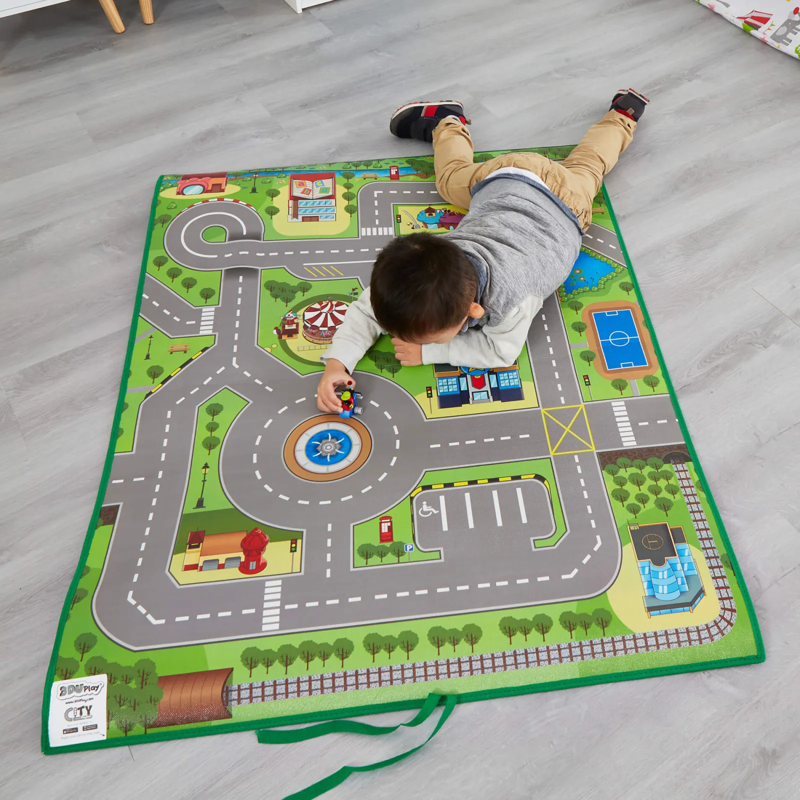 Kinder Little Helper Interaktiv | Pädagogischer Mini-Stadtteppich und Spiel | Spielmatte mit App | 120 x 90 cm