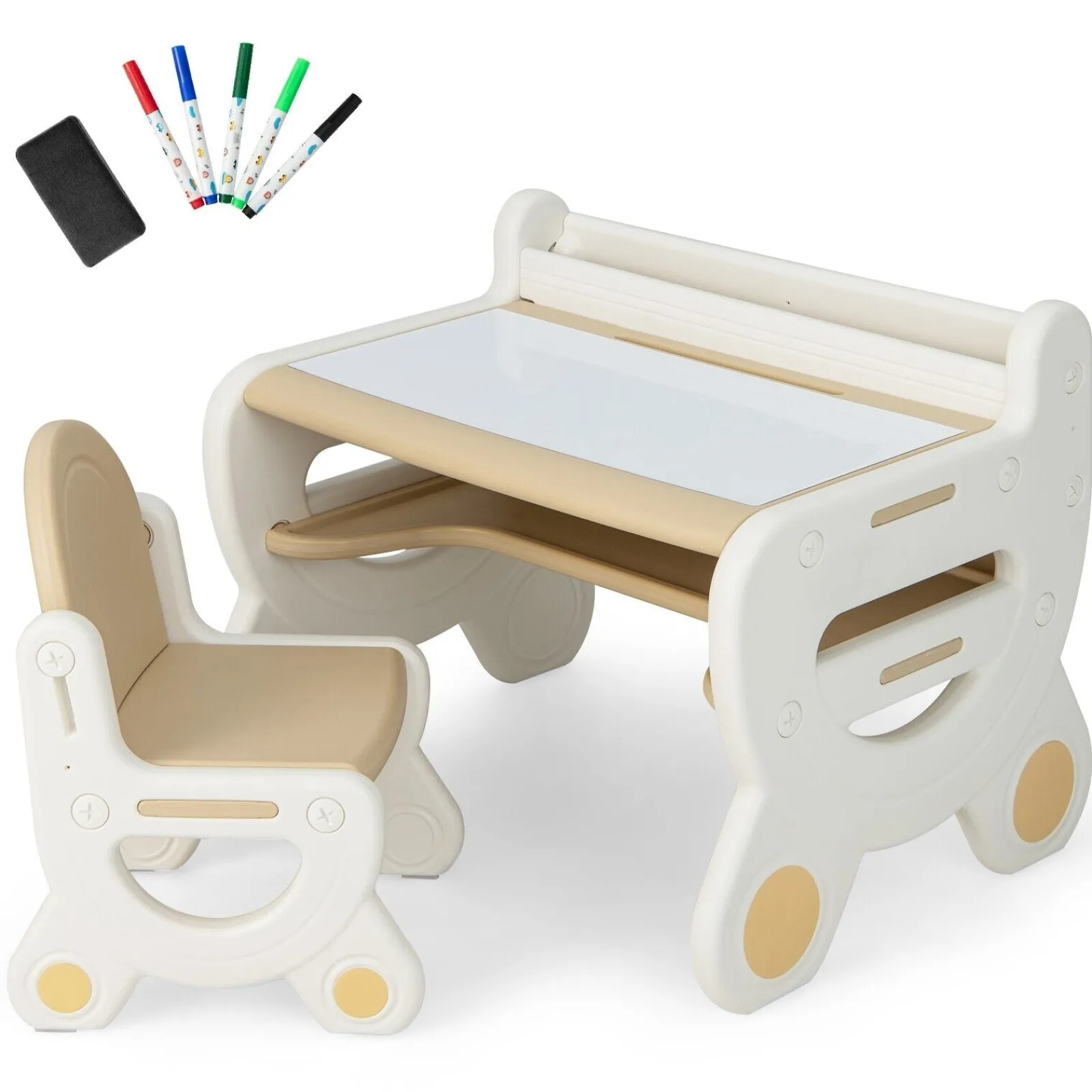 Kinder Little Helper 2-in-1-Tisch- und Stuhlset für Kinder mit Whiteboard-Oberseite und Stauraum | Aktivitätstisch für Kleinkinder | Radiergummi | Trocken abwischbare Stifte