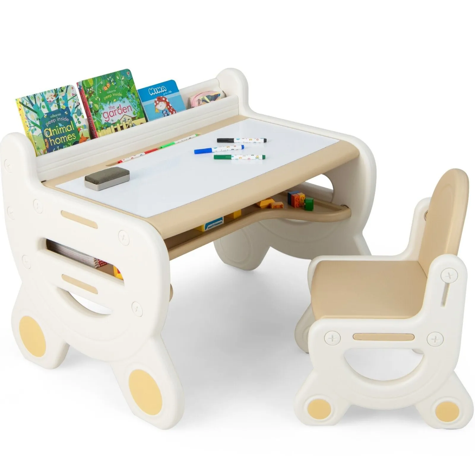 Kinder Little Helper 2-in-1-Tisch- und Stuhlset für Kinder mit Whiteboard-Oberseite und Stauraum | Aktivitätstisch für Kleinkinder | Radiergummi | Trocken abwischbare Stifte