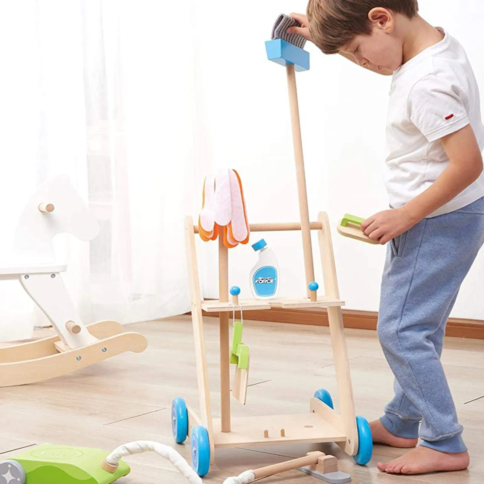 Little Helper Kinder | Montessori 11-Teiliger Putzwagen Aus Holz Für Kinder | Putzset Für Kinder | Ab 3 Jahren