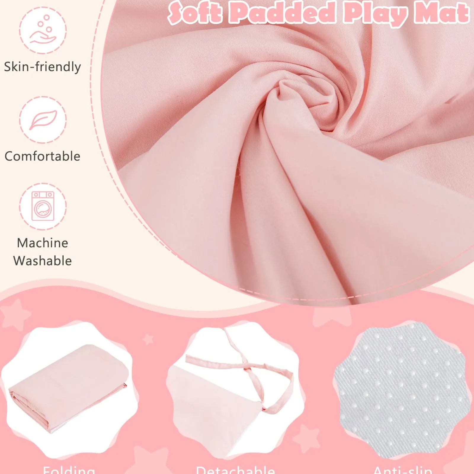 Little Helper Kinderspielhauszelt | Fenster und Vorhang | Waschbare rutschfeste Matte | Braun oder Rosa
