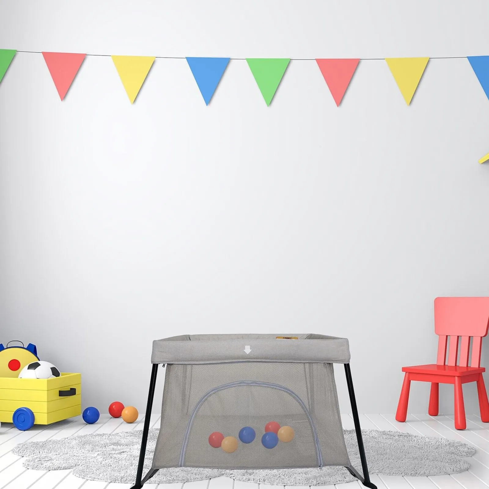 Kinder Little Helper Leichter, zusammenklappbarer Laufstall und Reisebett mit Matratze und Tragetasche | Hellgrau