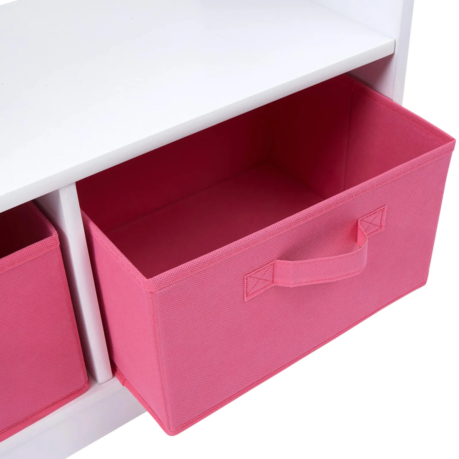 Kinder Little Helper Moderne Montessori-Kinderkleiderstange aus Holz mit Aufbewahrung und Spiegel | 90 cm hoch | Weiß und Rosa