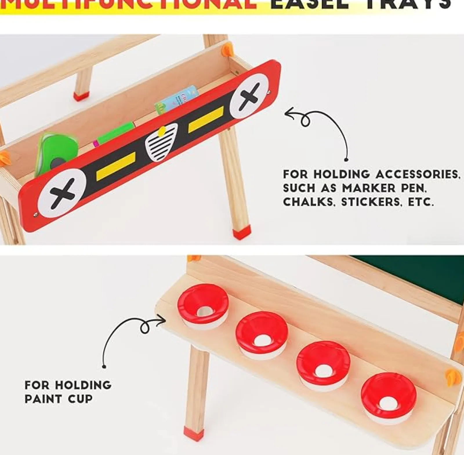 Kinder Little Helper Montessori Höhenverstellbare Öko-Klappstaffelei Aus Holz | Whiteboard, Tafel | Papierrolle | Großes Zubehörpaket | 3-8 Jahre