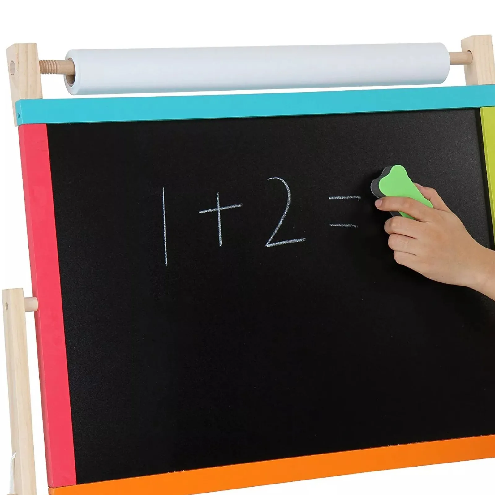 Kinder Little Helper Montessori Holzstaffelei | Magnetisches Whiteboard und Tafel mit Uhr und Papierrolle | 3 Jahre+