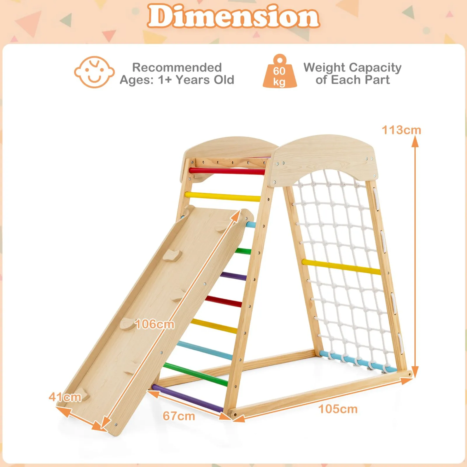 Kinder Little Helper Montessori 6-in-1 Indoor-Klettergerüst aus Öko-Holz für Kleinkinder | Kletterwand | Rutsche | 12m+