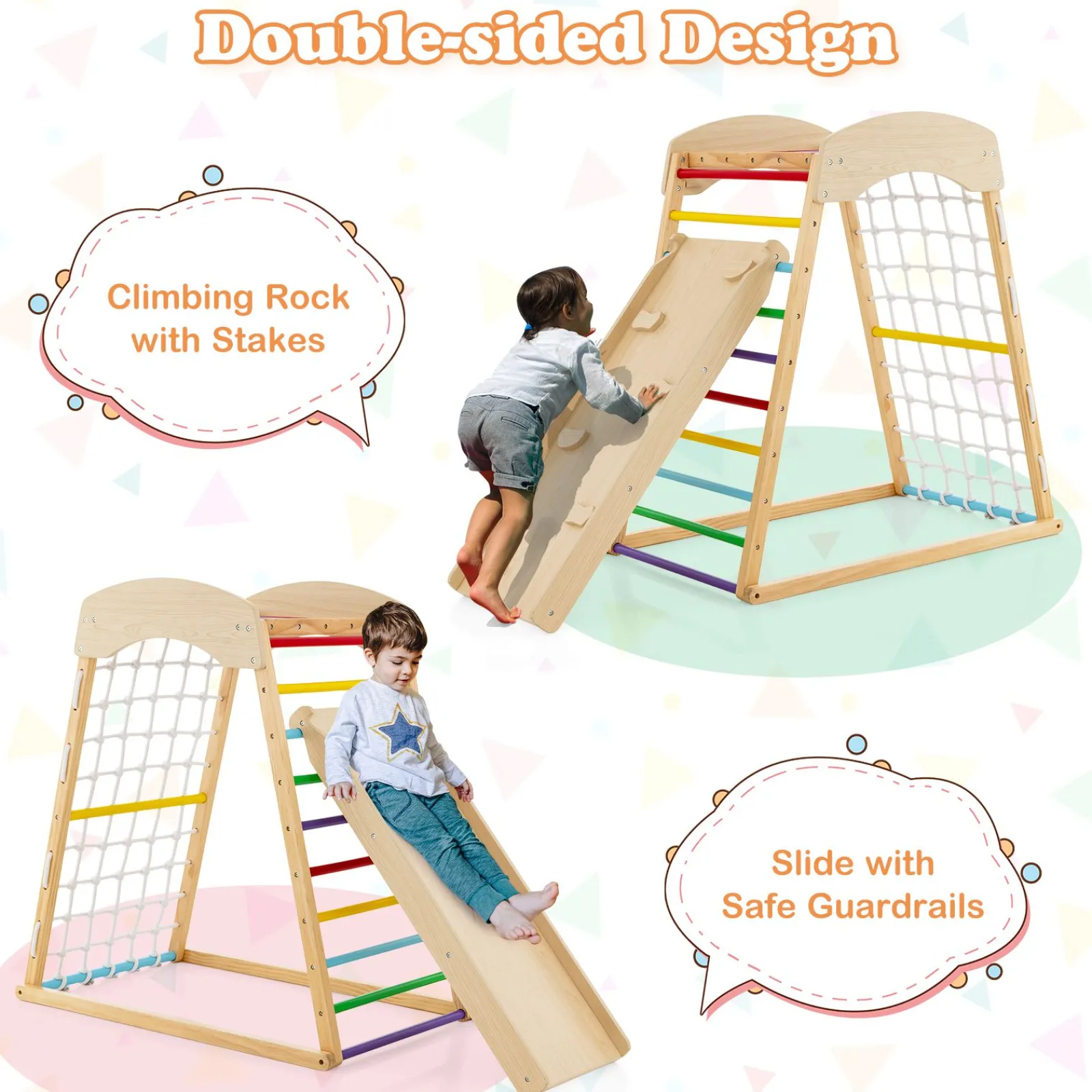 Kinder Little Helper Montessori 6-in-1 Indoor-Klettergerüst aus Öko-Holz für Kleinkinder | Kletterwand | Rutsche | 12m+