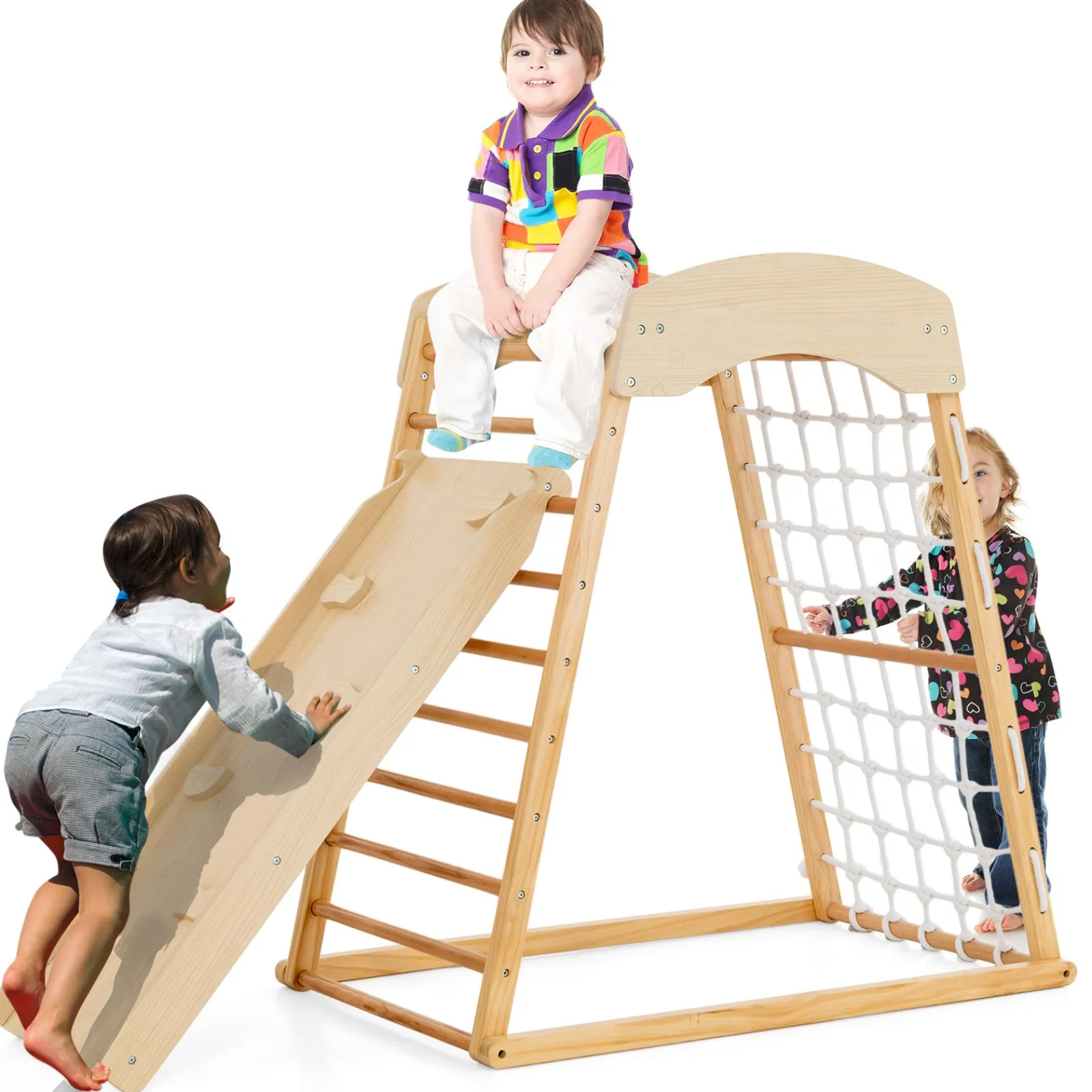 Kinder Little Helper Montessori 6-in-1 Indoor-Klettergerüst aus Öko-Holz für Kleinkinder | Kletterwand | Rutsche | 12m+