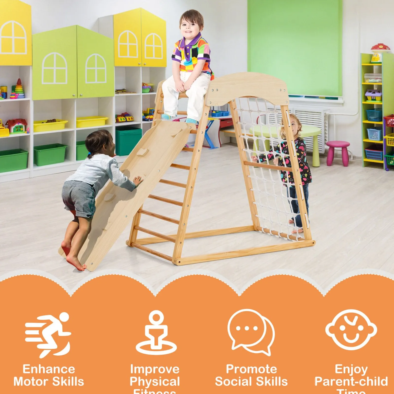 Kinder Little Helper Montessori 6-in-1 Indoor-Klettergerüst aus Öko-Holz für Kleinkinder | Kletterwand | Rutsche | 12m+