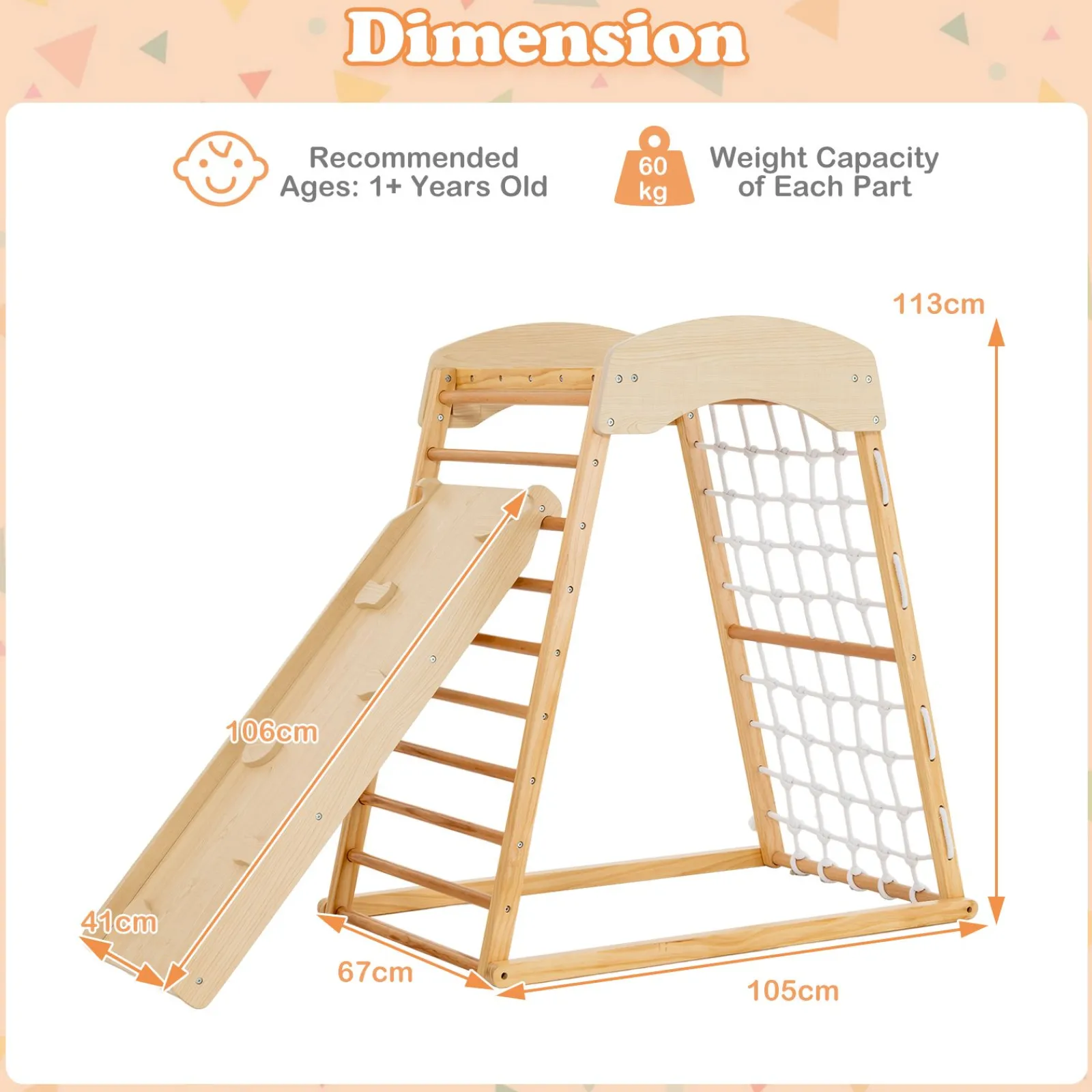 Kinder Little Helper Montessori 6-in-1 Indoor-Klettergerüst aus Öko-Holz für Kleinkinder | Kletterwand | Rutsche | 12m+