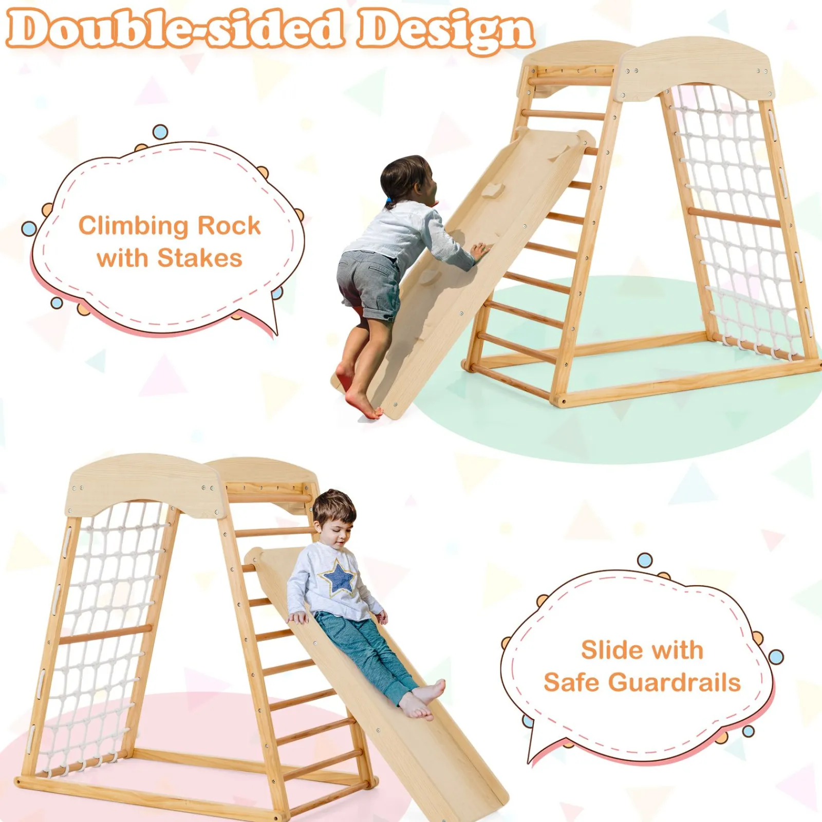 Kinder Little Helper Montessori 6-in-1 Indoor-Klettergerüst aus Öko-Holz für Kleinkinder | Kletterwand | Rutsche | 12m+