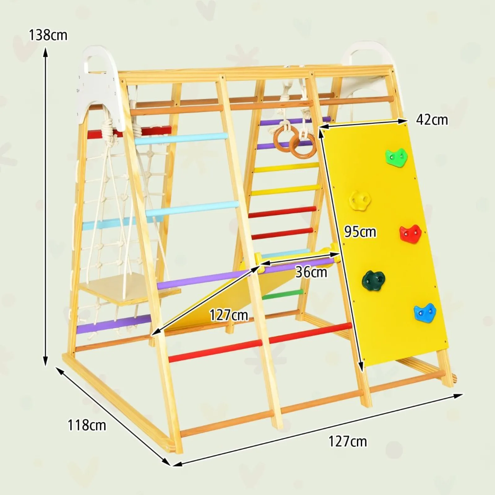 Kinder Little Helper Montessori 8-in-1 Klettergerüst aus Ökoholz | Klettergerüst-Spielset | Rutsche | Klettergerüst | Ab 3 Jahren