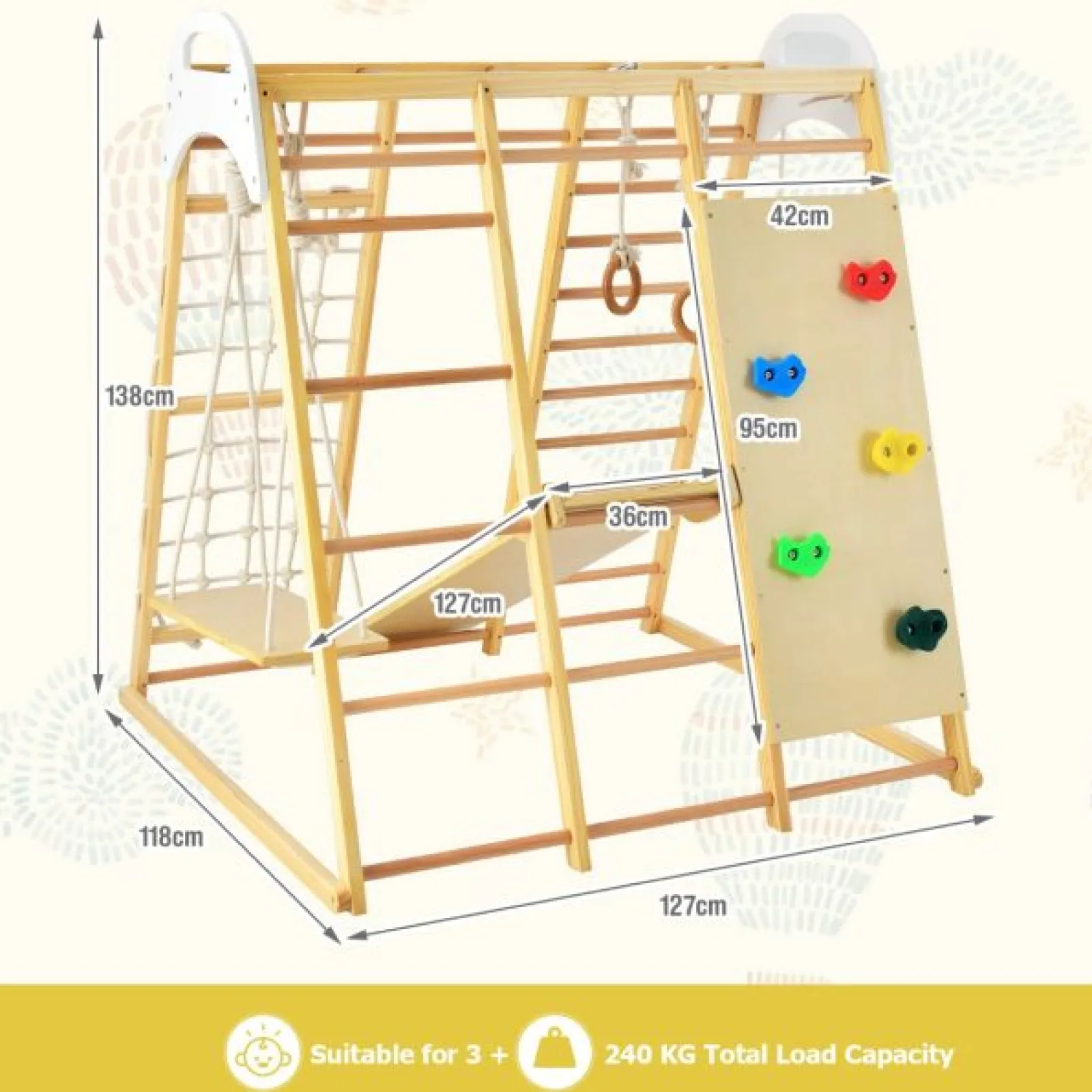 Kinder Little Helper Montessori 8-in-1 Klettergerüst aus Ökoholz | Klettergerüst-Spielset | Rutsche | Klettergerüst | Ab 3 Jahren