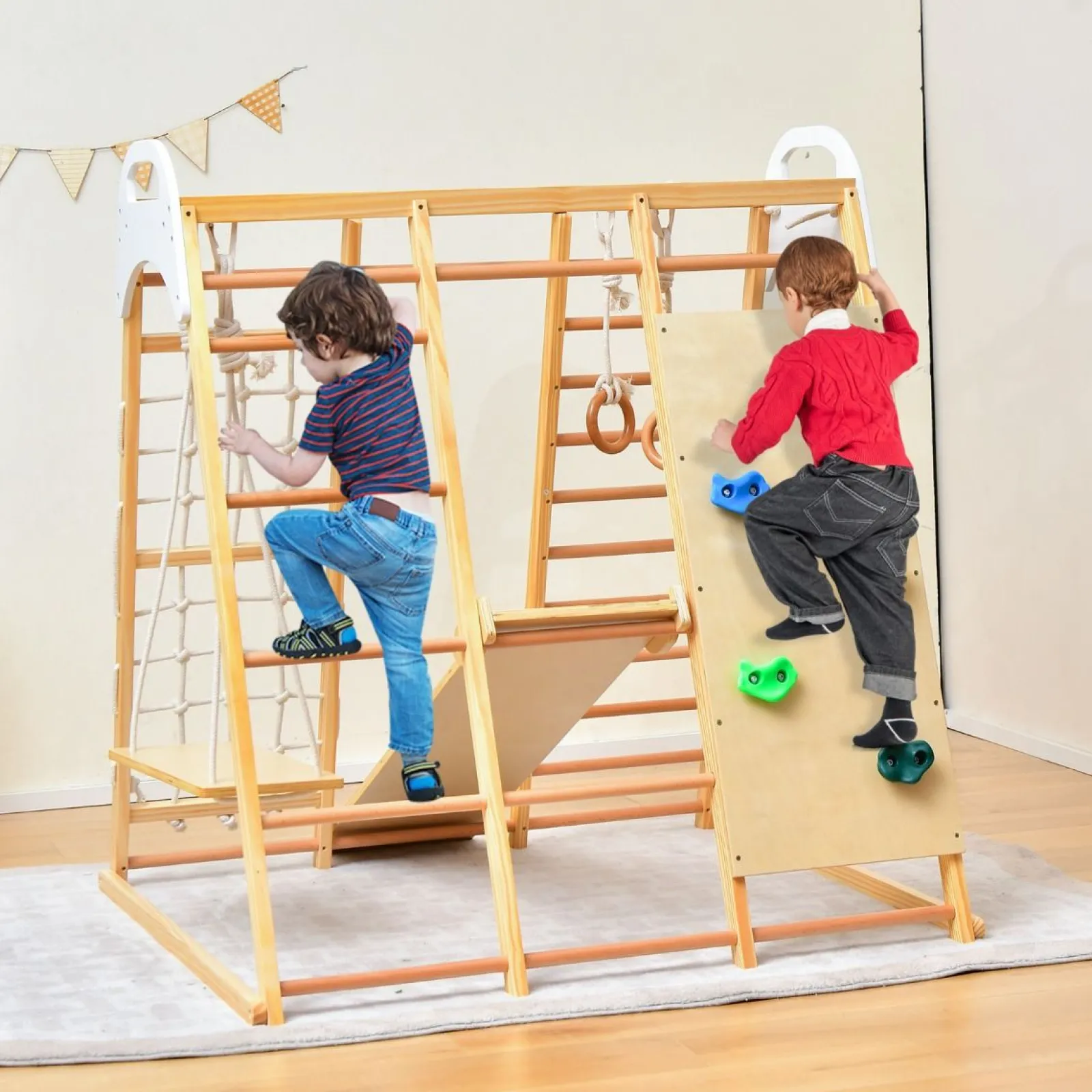 Kinder Little Helper Montessori 8-in-1 Klettergerüst aus Ökoholz | Klettergerüst-Spielset | Rutsche | Klettergerüst | Ab 3 Jahren
