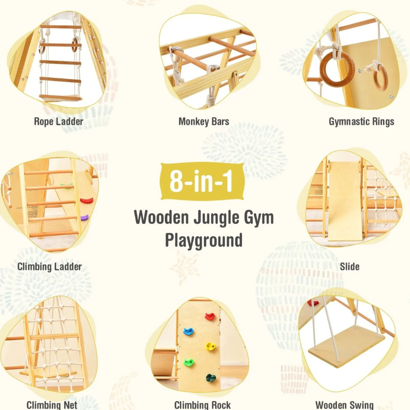 Kinder Little Helper Montessori 8-in-1 Klettergerüst aus Ökoholz | Klettergerüst-Spielset | Rutsche | Klettergerüst | Ab 3 Jahren