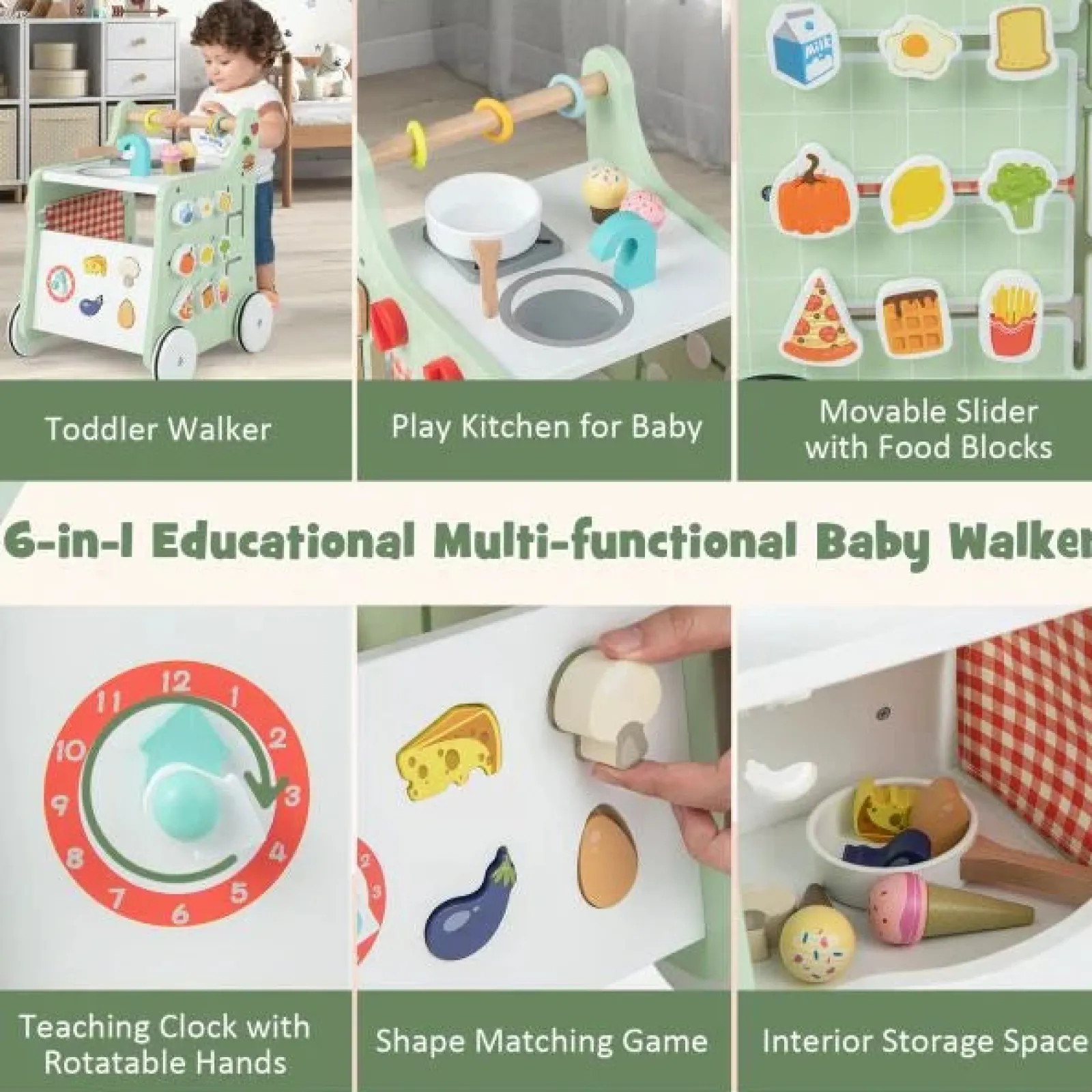 Kinder Little Helper Montessori 6-in-1 Lauflernhilfe zur Haltungsentwicklung | Busy Board und Mini-Spielzeugküche | 12m+