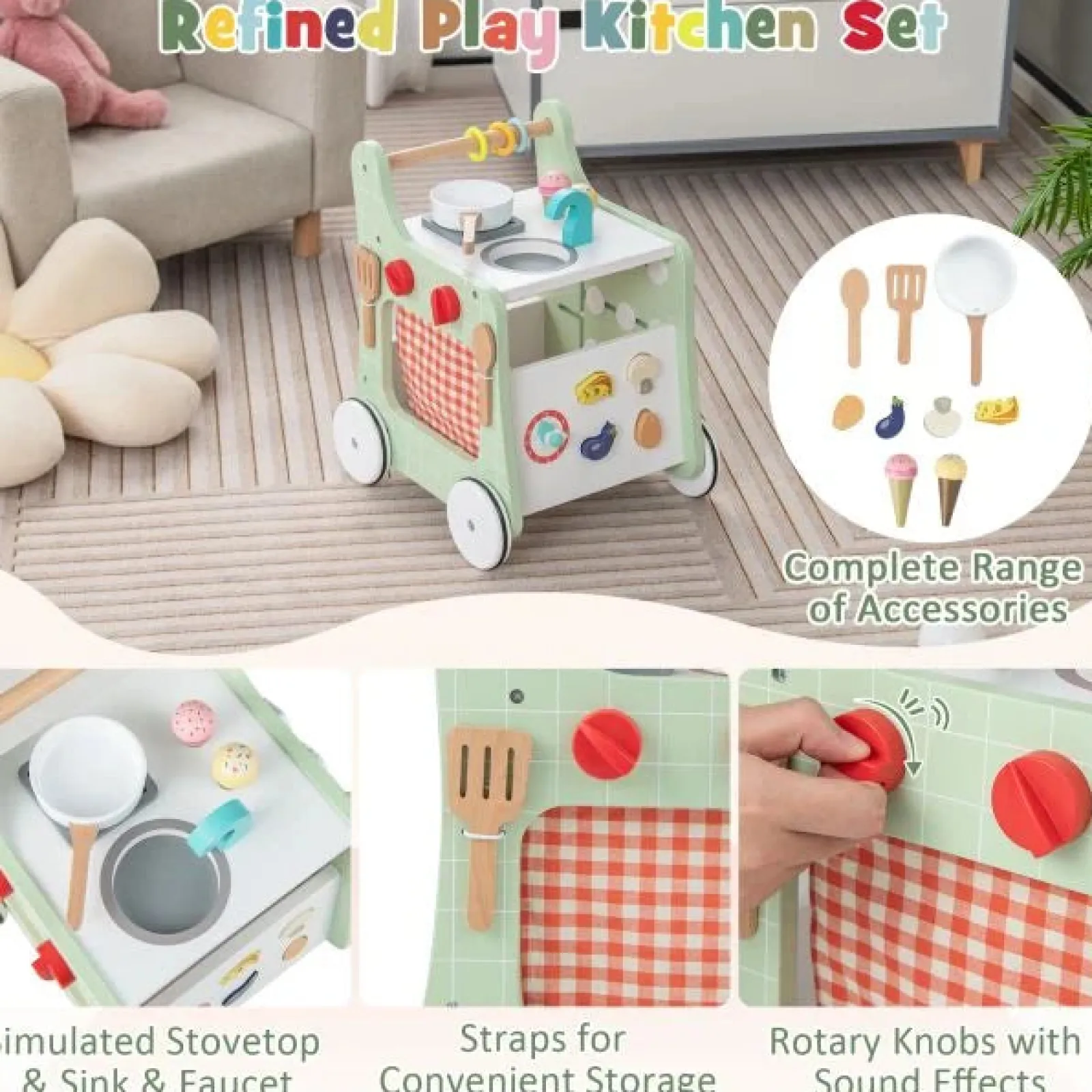 Kinder Little Helper Montessori 6-in-1 Lauflernhilfe zur Haltungsentwicklung | Busy Board und Mini-Spielzeugküche | 12m+